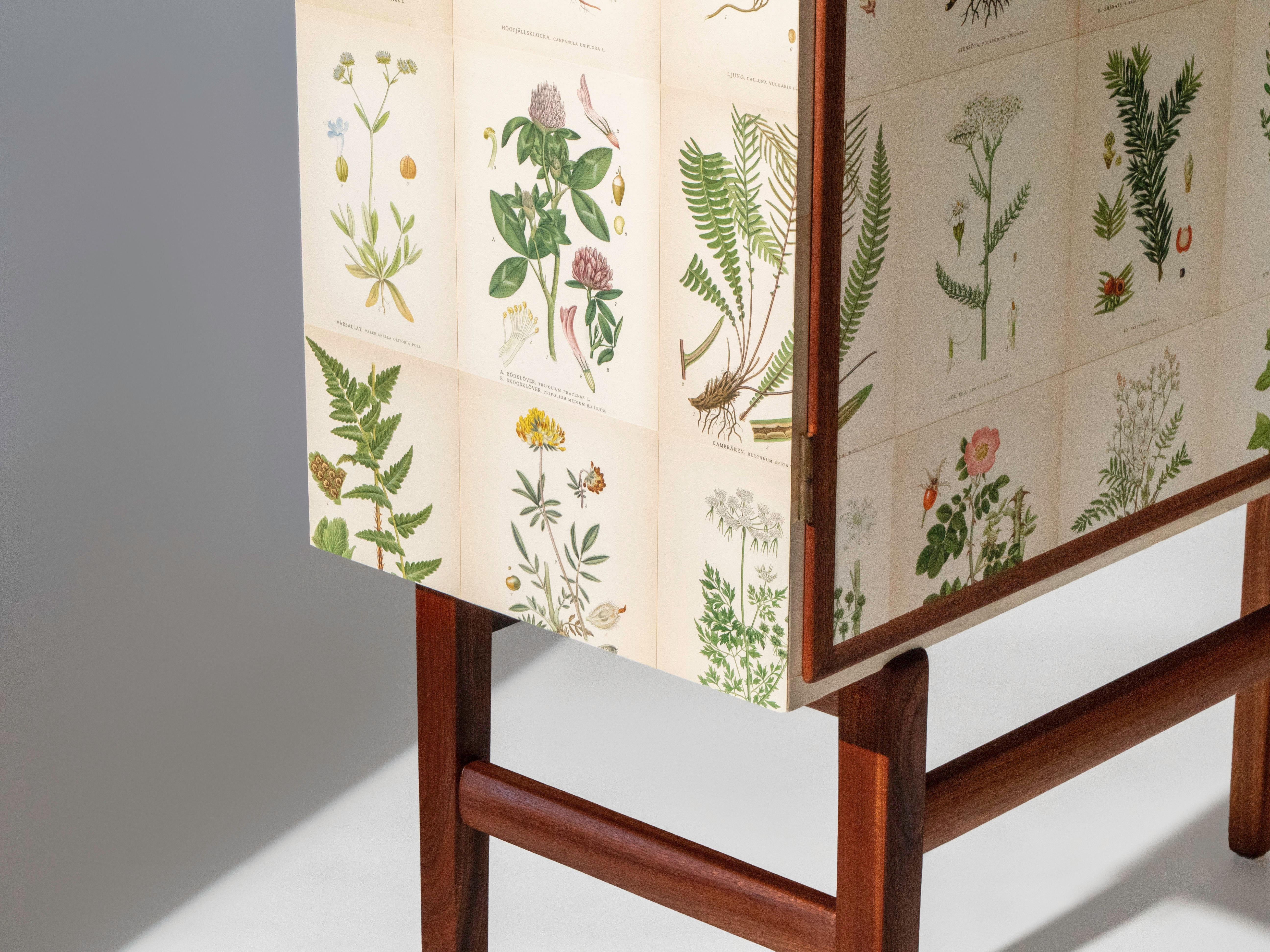 Flora svedese di Norden su mobile alto in mogano, stile Josef Frank anni '50 in vendita 1