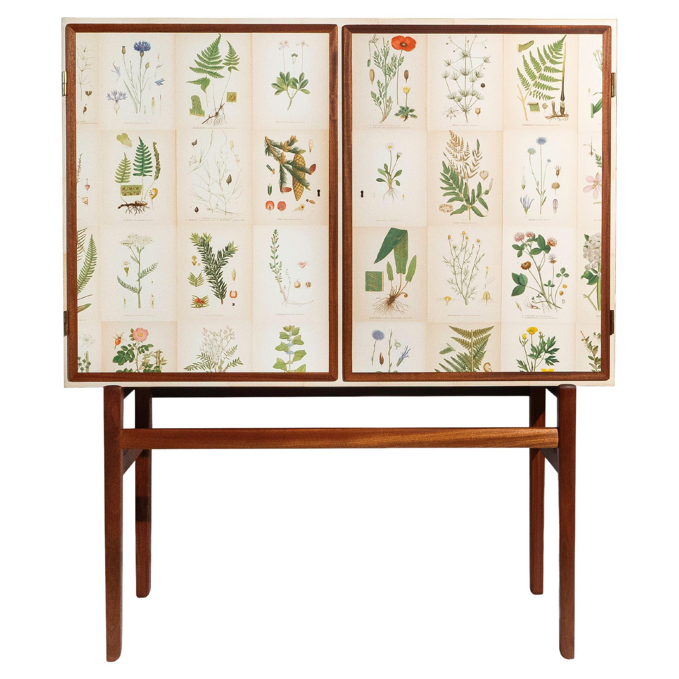 Flora svedese di Norden su mobile alto in mogano, stile Josef Frank anni '50