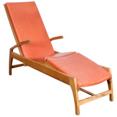 Swedish Oak and Leather Chaise Lounge