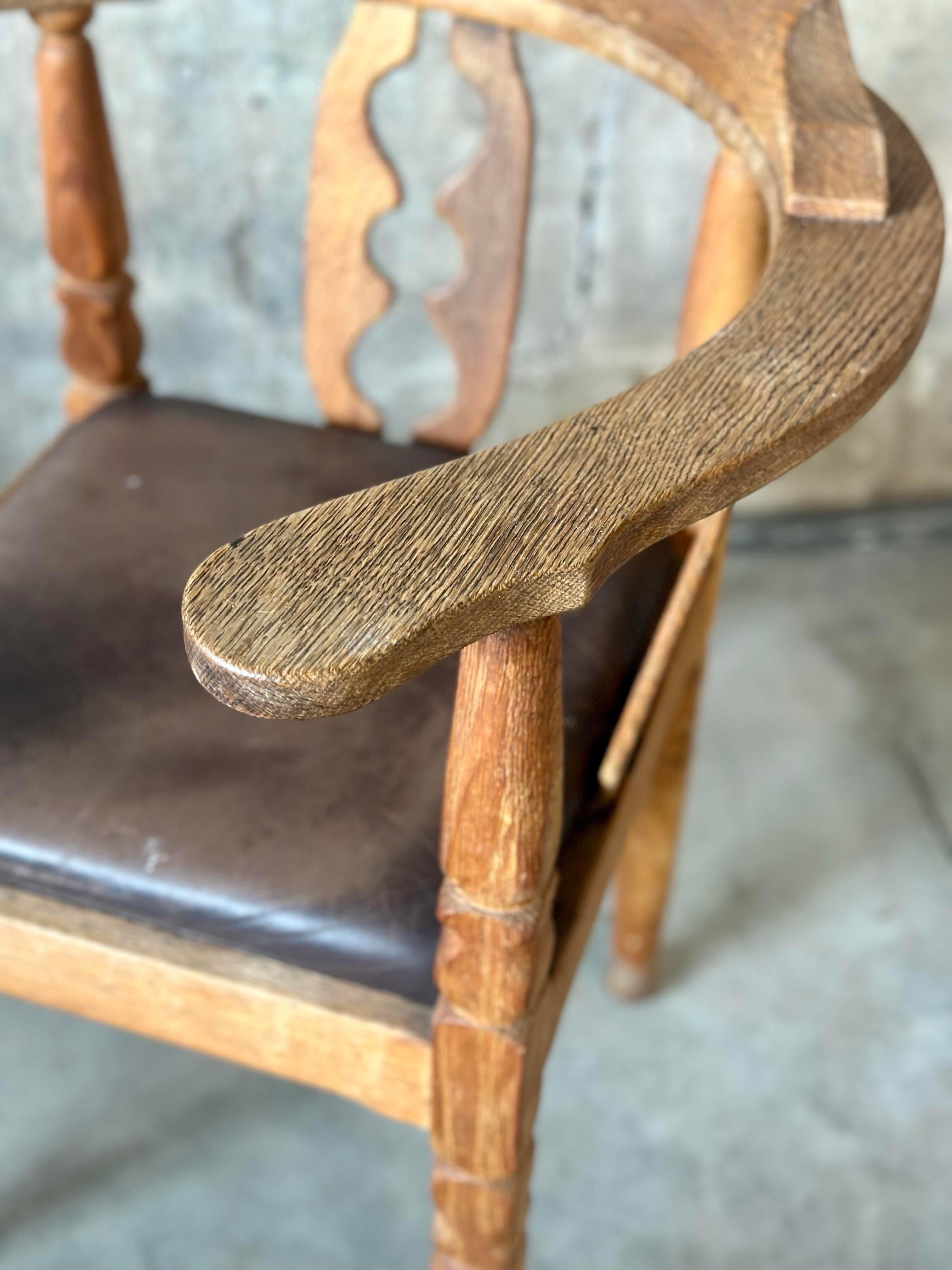 Swedish Oak Corner Chair With Leather Seat For Sale 1