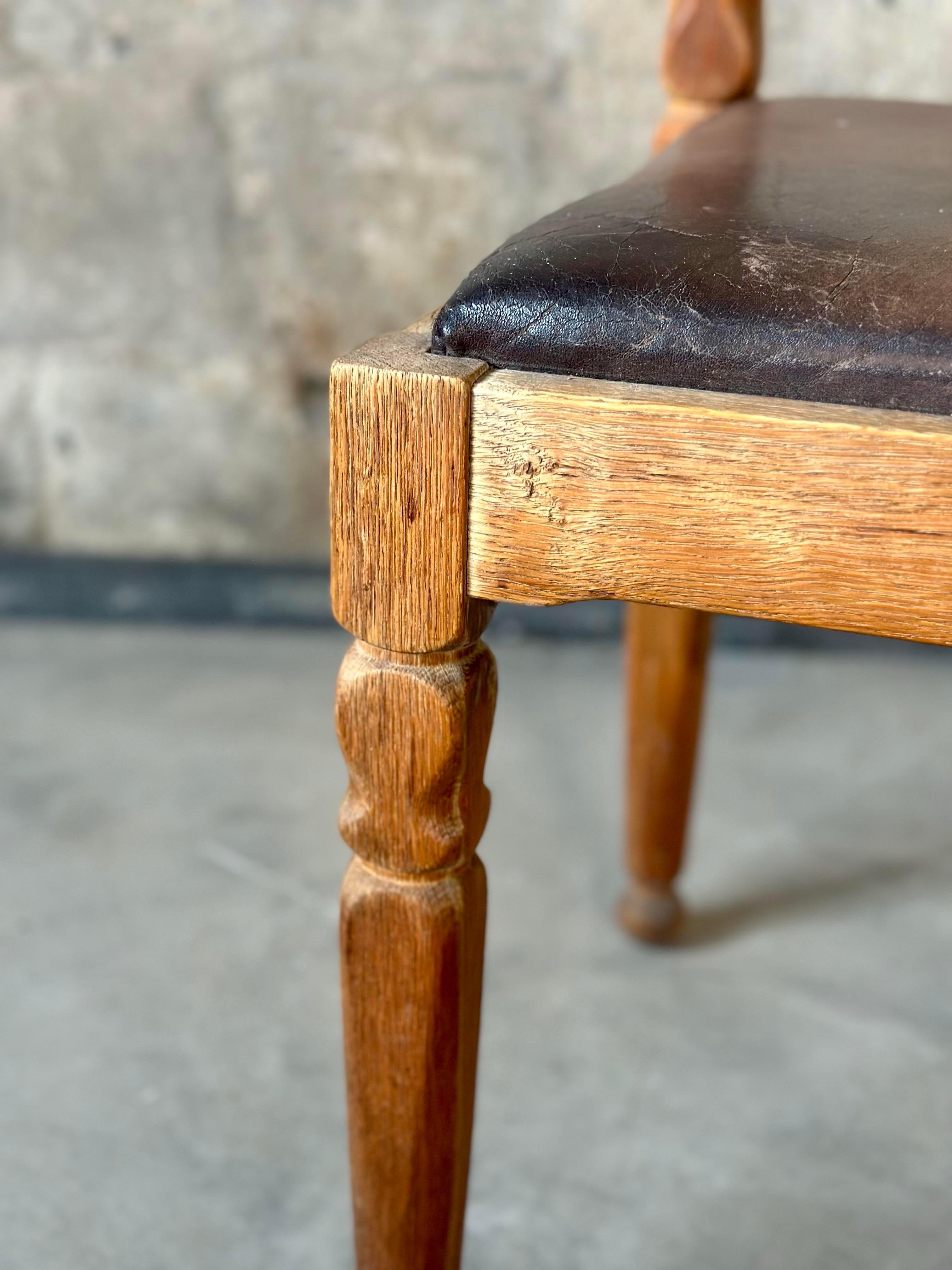 Swedish Oak Corner Chair With Leather Seat For Sale 2