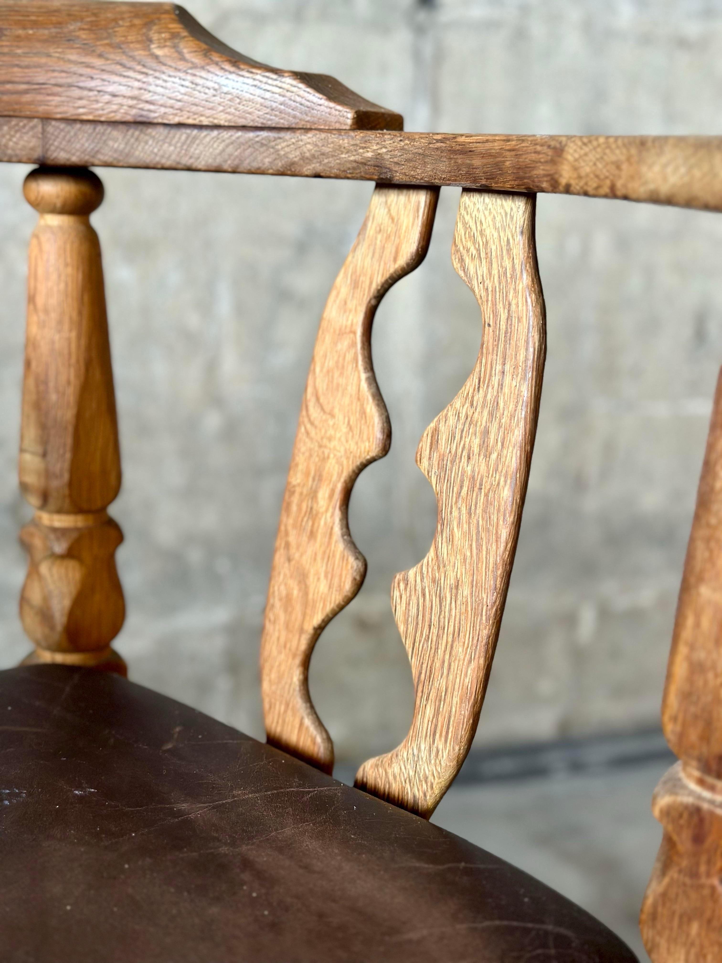 Swedish Oak Corner Chair With Leather Seat For Sale 3