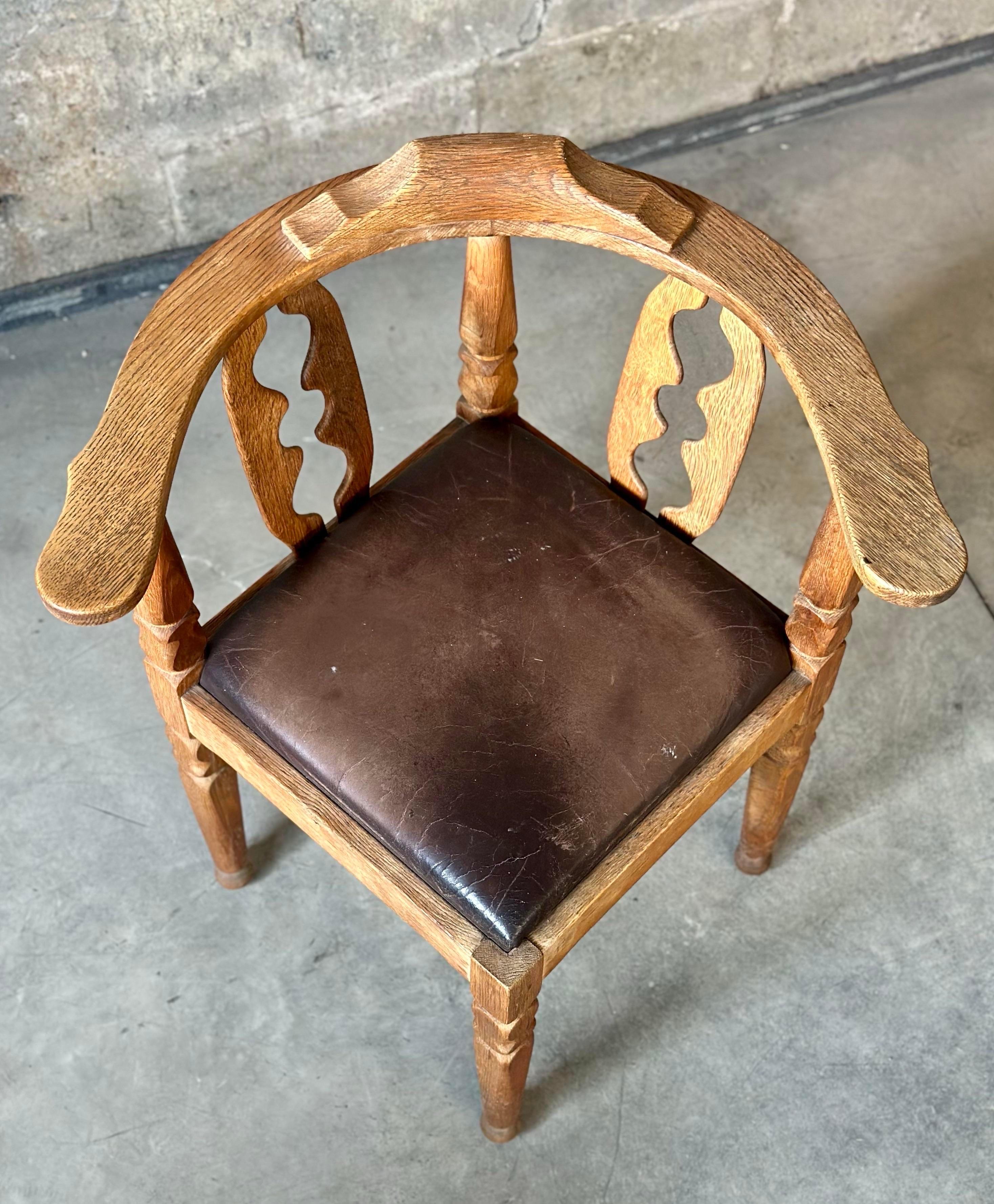 Swedish Oak Corner Chair With Leather Seat For Sale 4