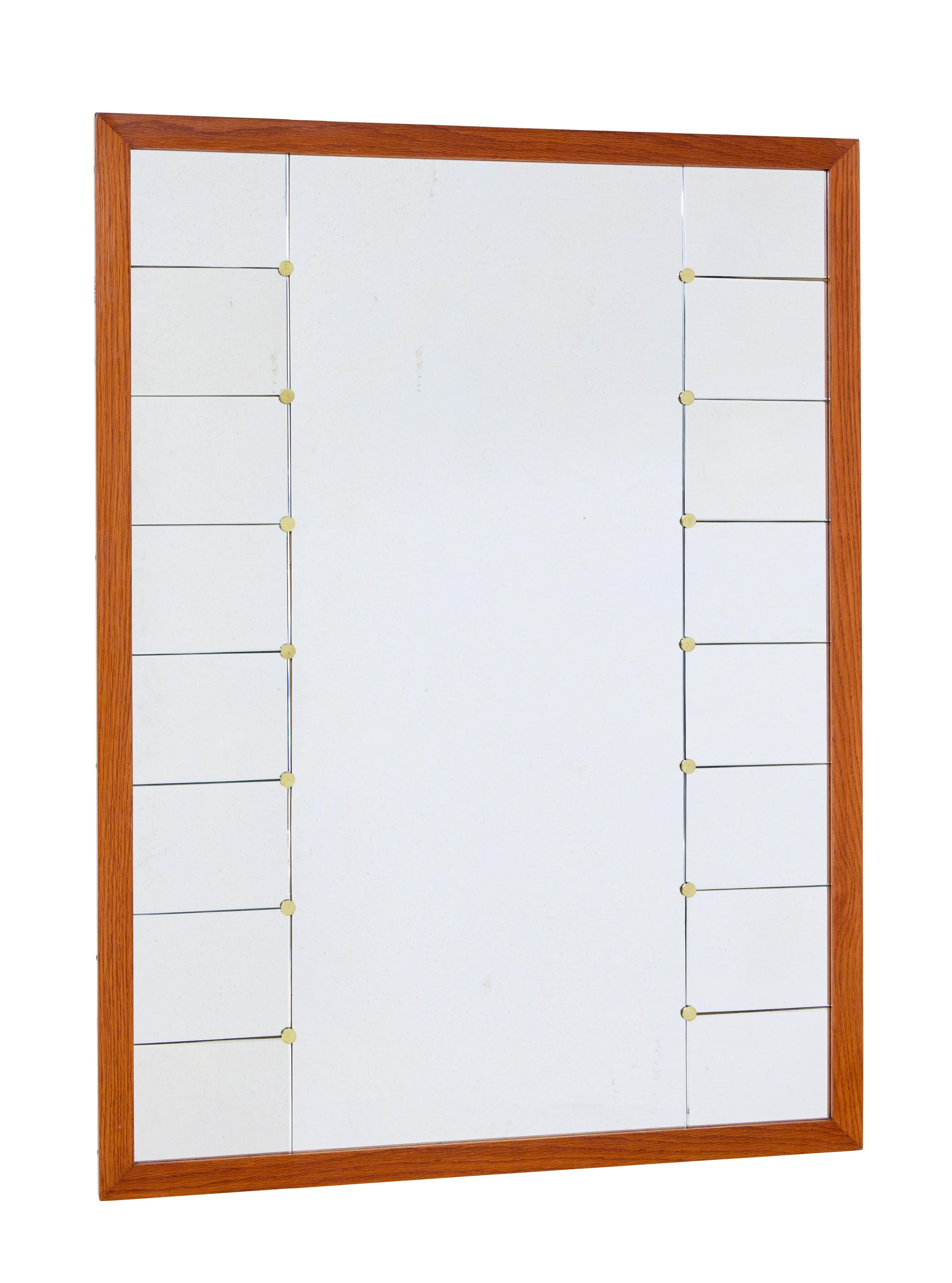Glazed Swedish oak framed mirror by Glas and Tra For Sale