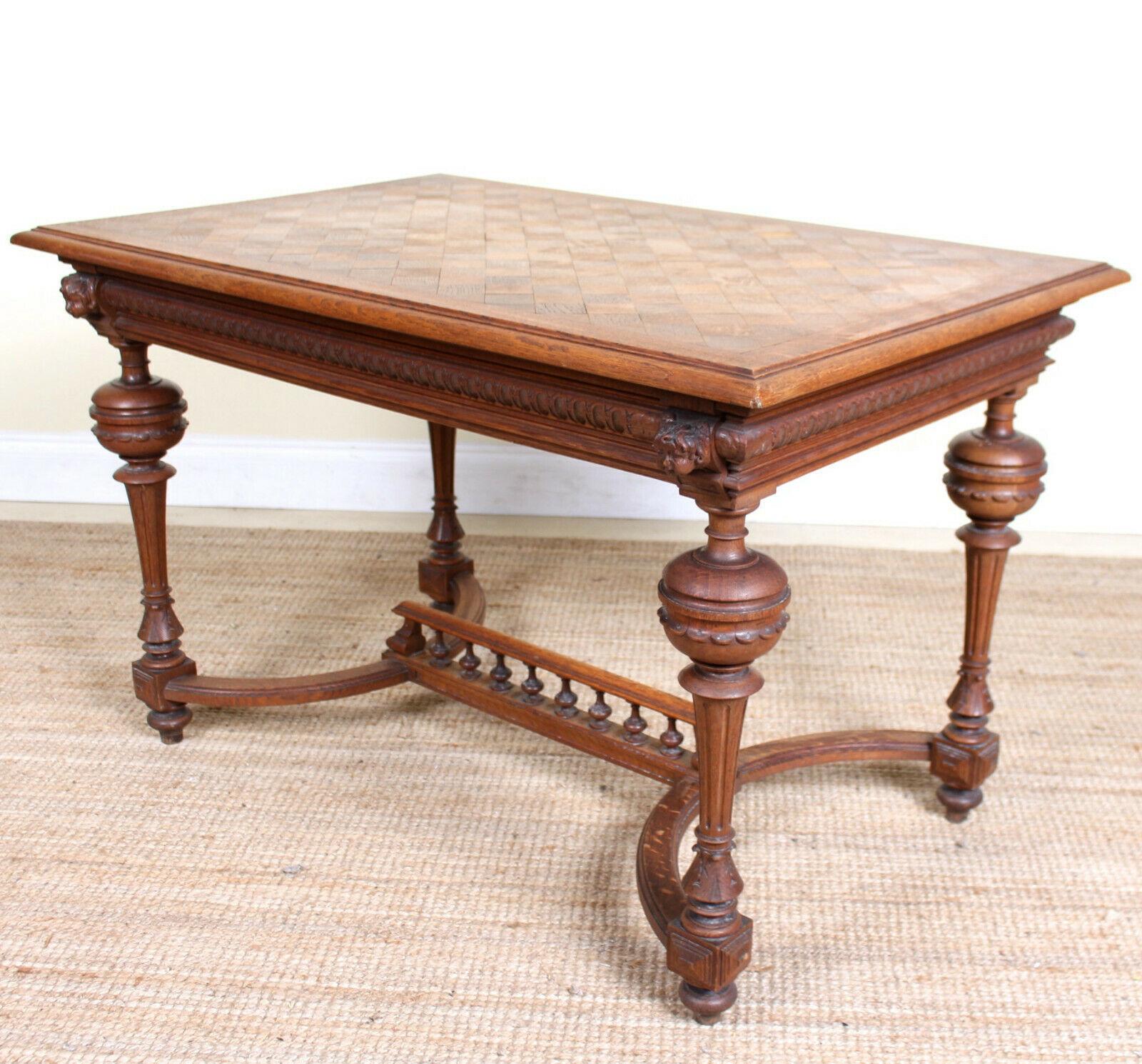 Swedish Oak Parquetry Dining or Library Table Carved, 19th Century 9