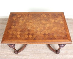 Swedish Oak Parquetry Dining or Library Table Carved, 19th Century