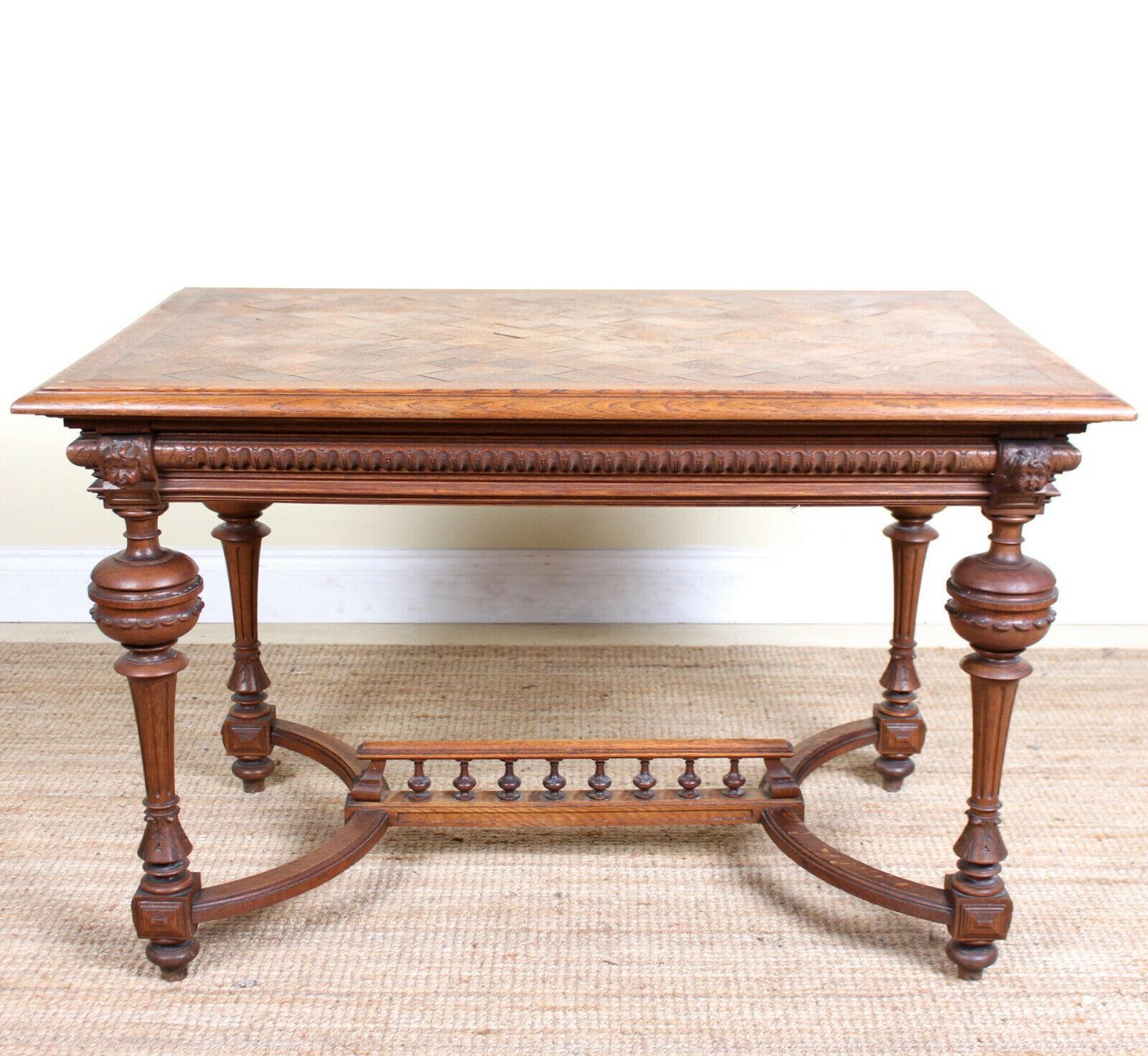 Swedish Oak Parquetry Dining or Library Table Carved, 19th Century 1