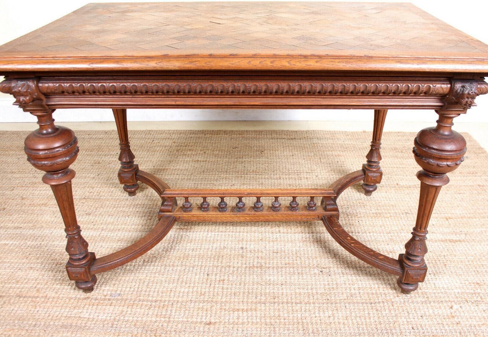Swedish Oak Parquetry Dining or Library Table Carved, 19th Century 2