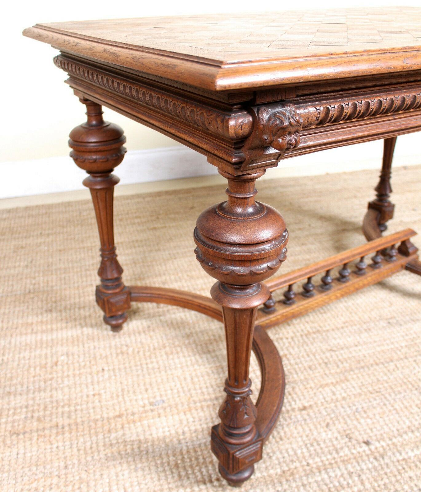 Swedish Oak Parquetry Dining or Library Table Carved, 19th Century 3