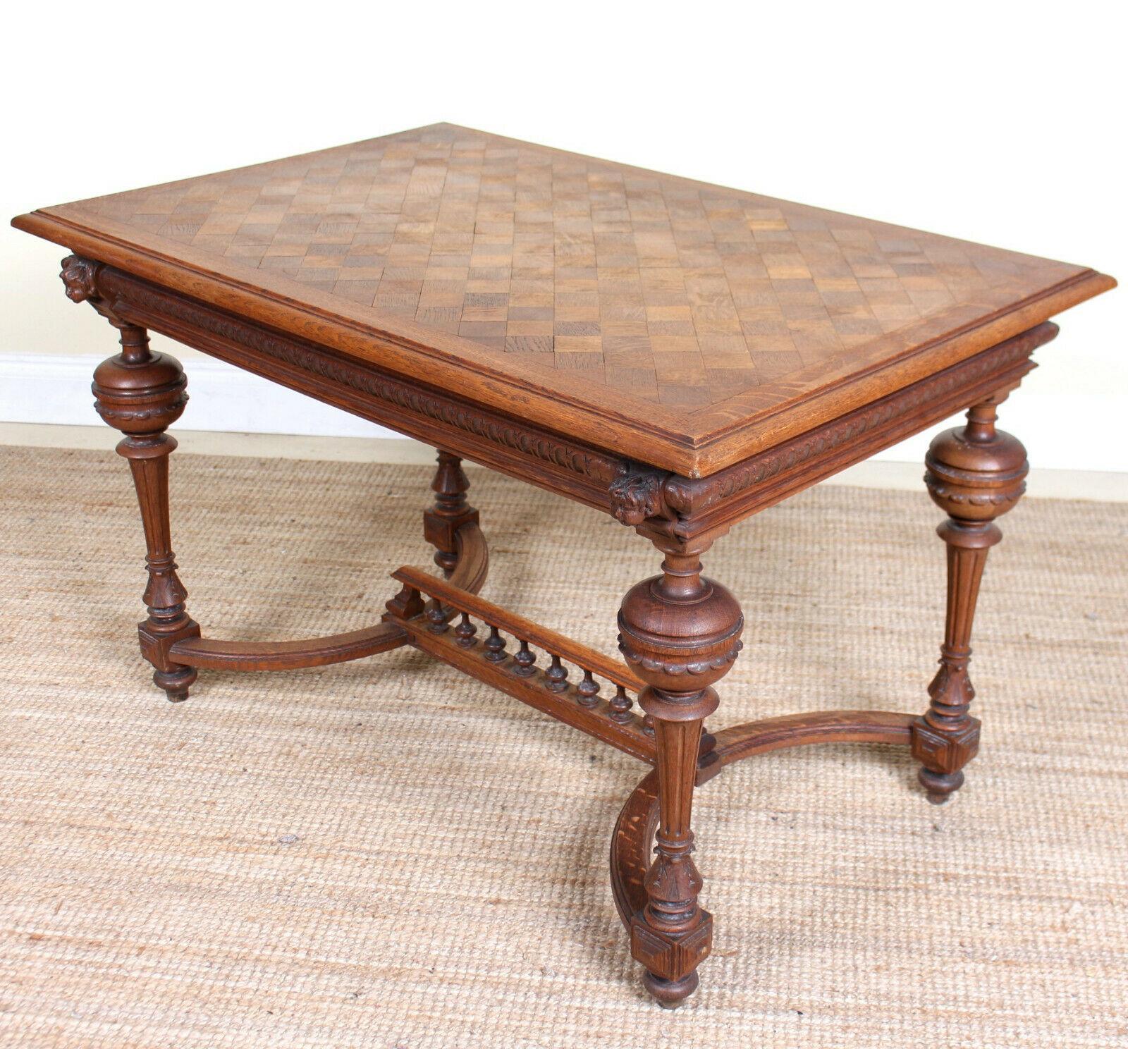 Swedish Oak Parquetry Dining or Library Table Carved, 19th Century 4