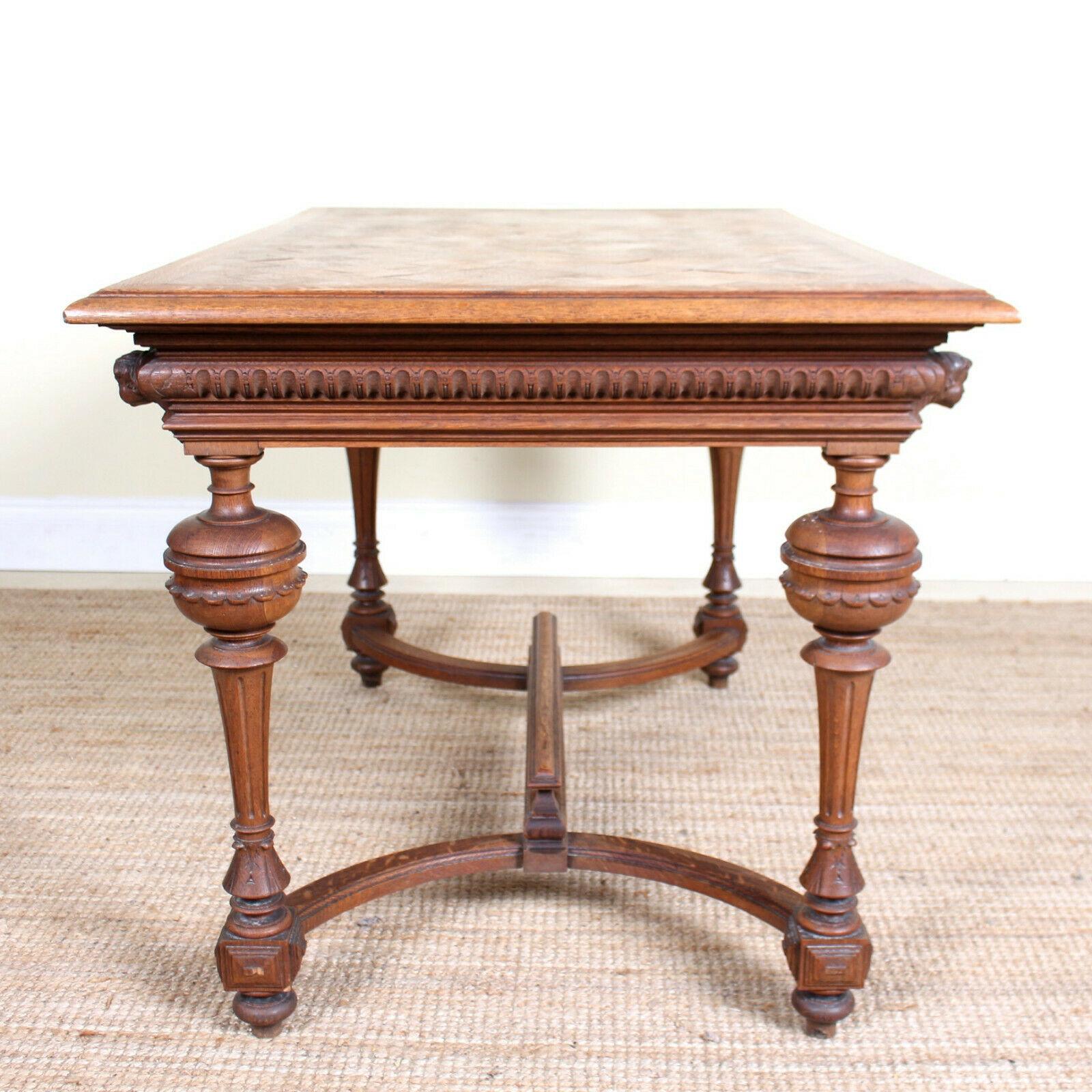 Swedish Oak Parquetry Dining or Library Table Carved, 19th Century 5