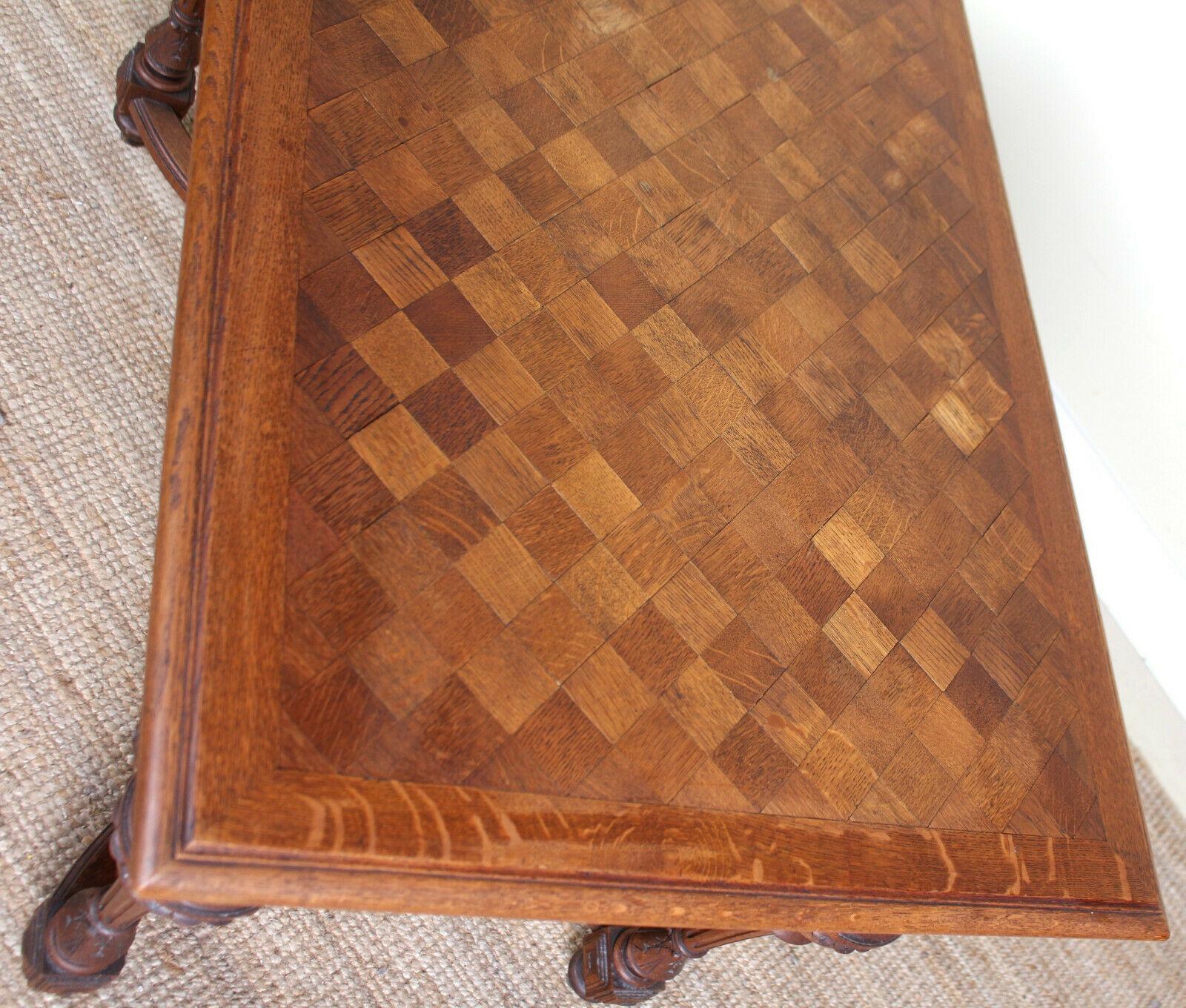 Swedish Oak Parquetry Dining or Library Table Carved, 19th Century 6