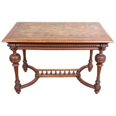 Swedish Oak Parquetry Dining or Library Table Carved, 19th Century