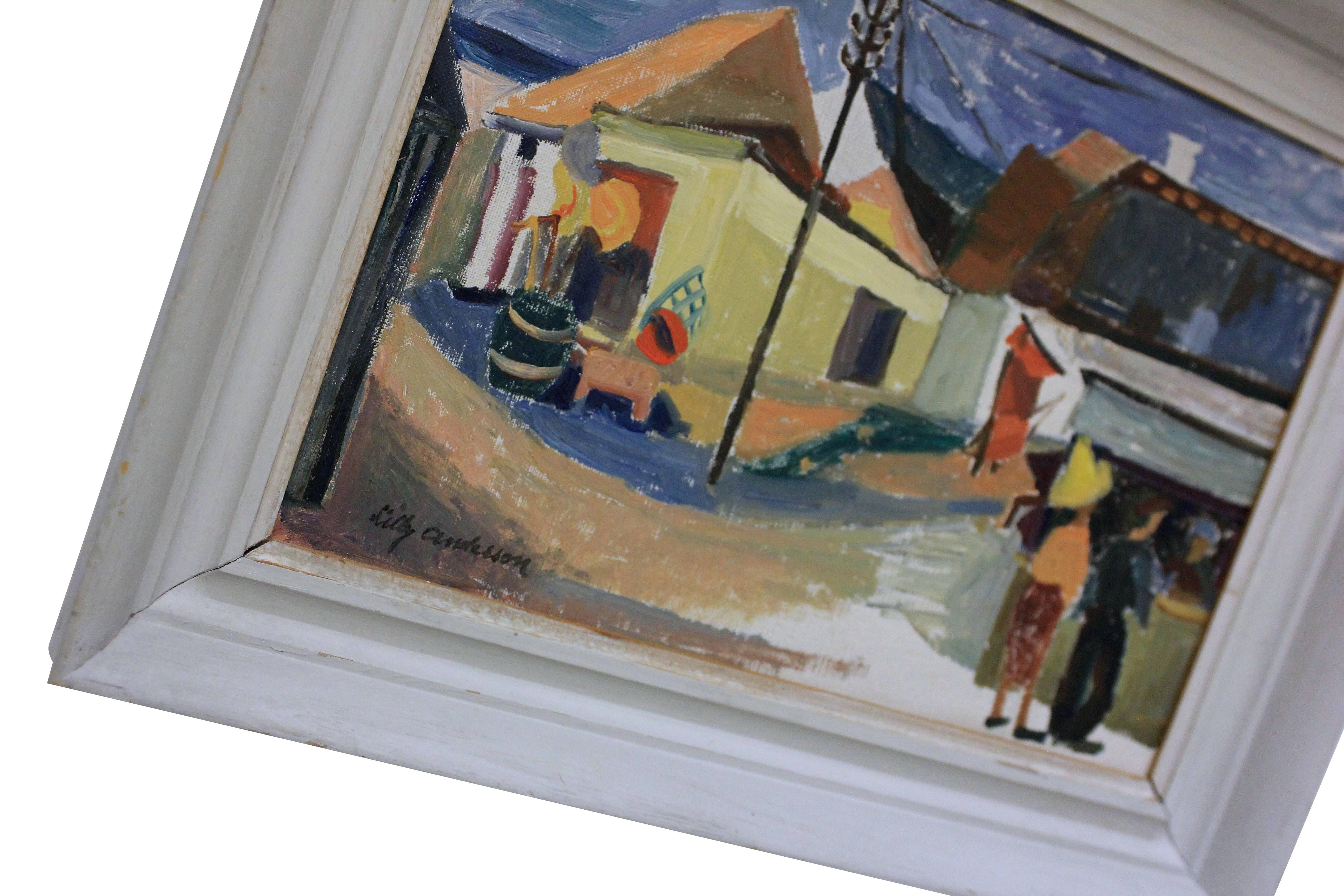 A Swedish oil on board of a street scene. Signed and framed.

 