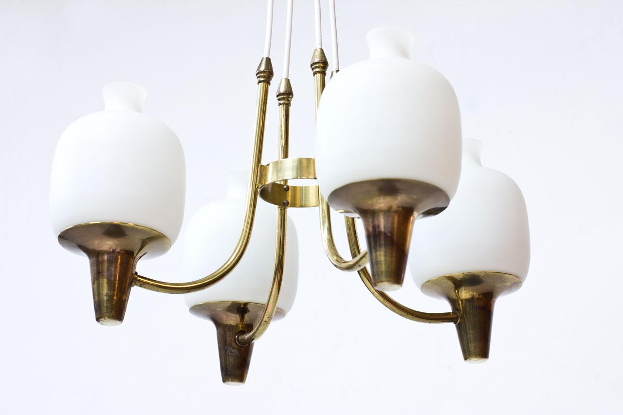 20th Century Swedish Opaline Glass and Brass Ceiling Lamp, 1950s