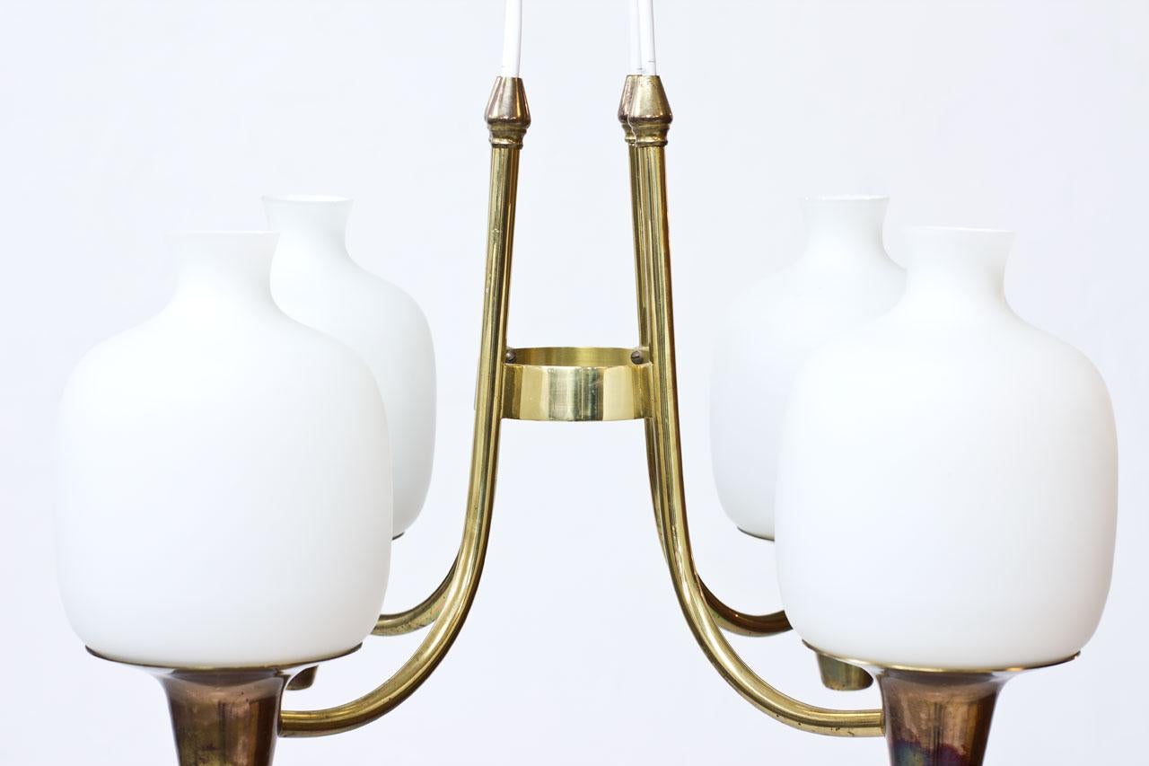 Swedish Opaline Glass and Brass Ceiling Lamp, 1950s 1