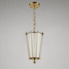 Swedish Opaline Glass & Brass Caged Lantern Pendant, 1950s