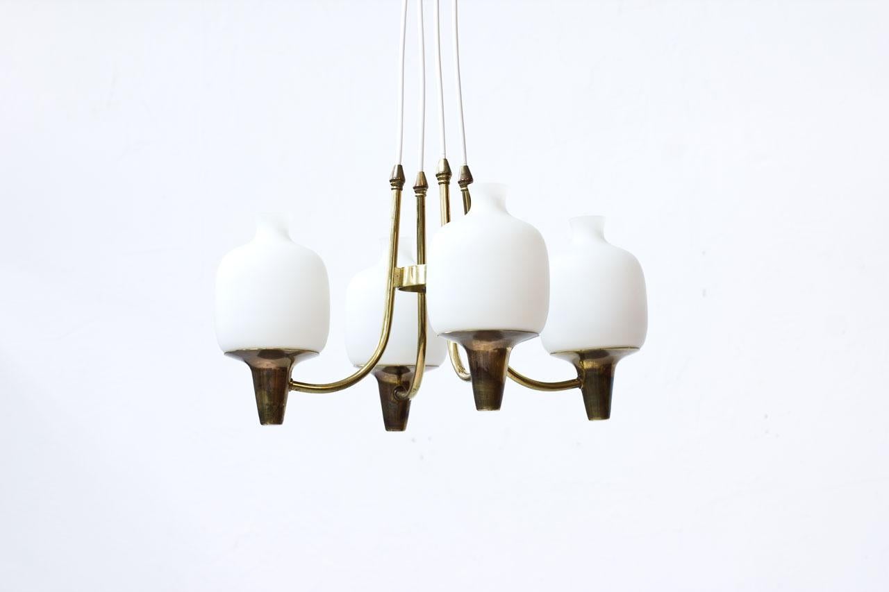 Scandinavian Modern Swedish Opaline Glass and Brass Ceiling Lamp, 1950s