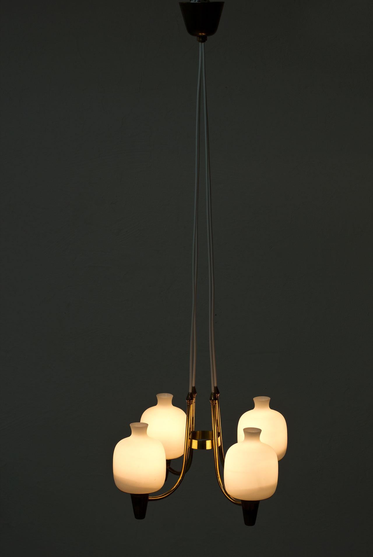 Swedish Opaline Glass and Brass Ceiling Lamp, 1950s 2