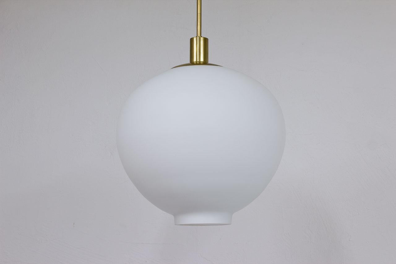 Scandinavian Modern Swedish Opaline Glass & Brass Ceiling Lamp by Uno Westerberg for Böhlmarks
