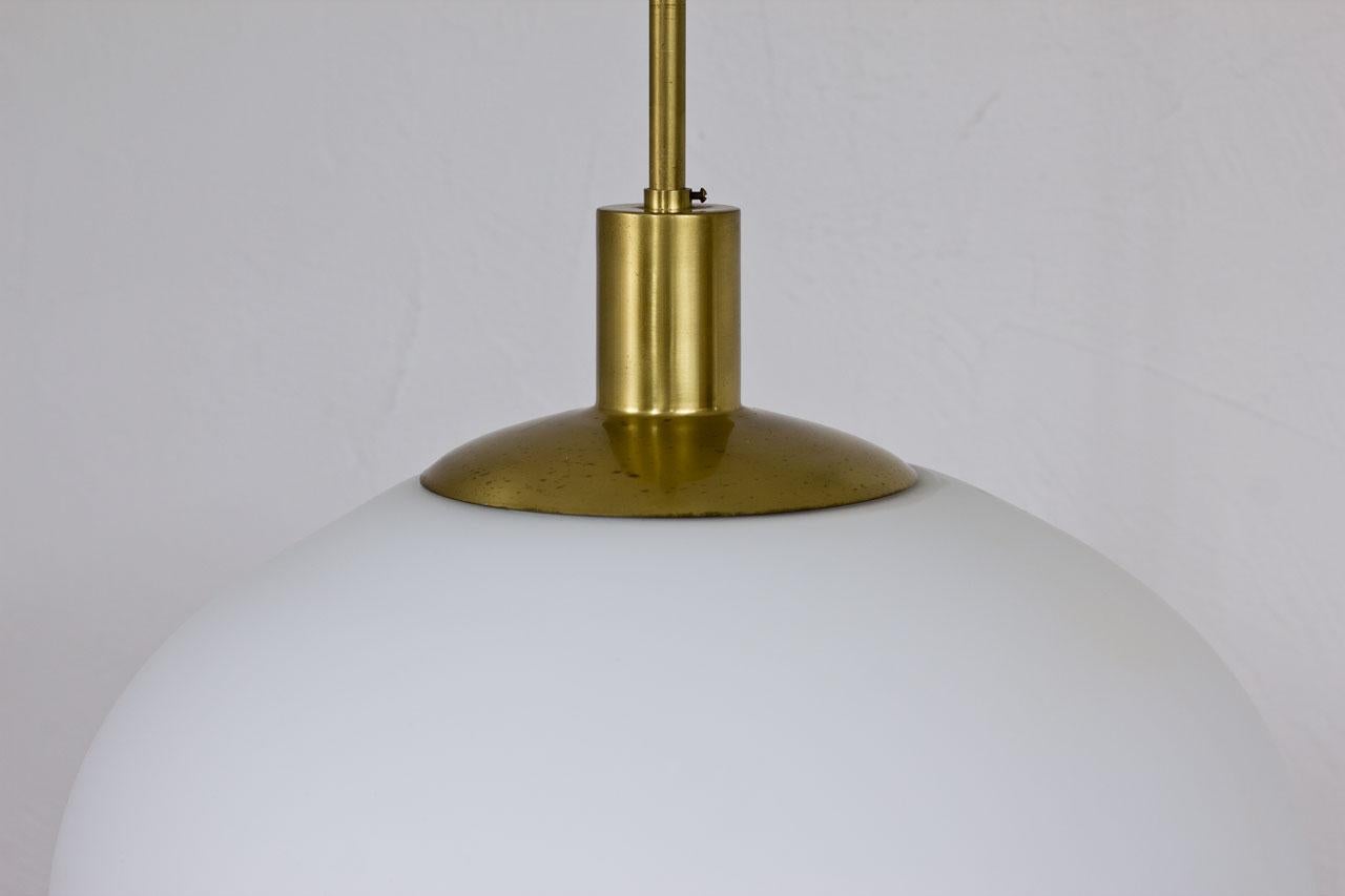 20th Century Swedish Opaline Glass & Brass Ceiling Lamp by Uno Westerberg for Böhlmarks