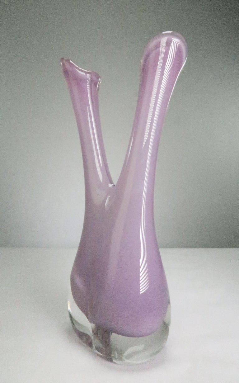 Swedish Orchid Pink Art Glass Midcentury Double Vase by Sea Glasbruk