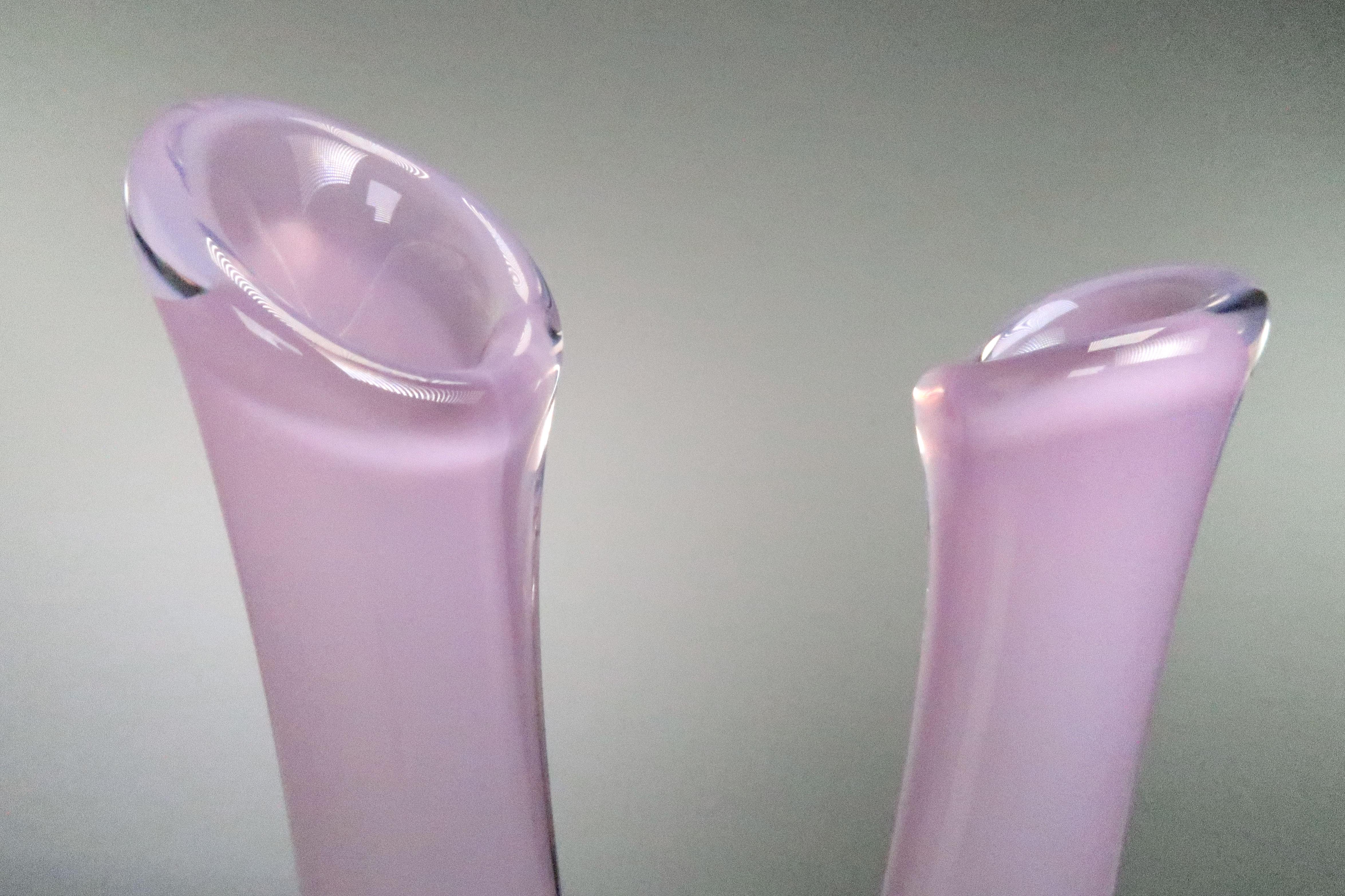 Mid-Century Modern Sea Glasbruk, Kosta 1950s Soft Pink Art Glass Double Vase For Sale