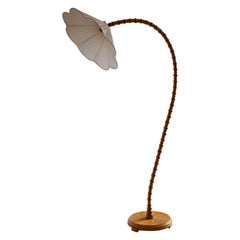 Swedish, Organic Floor Lamp, Brass, Masur Birch, Fabric, 1930s