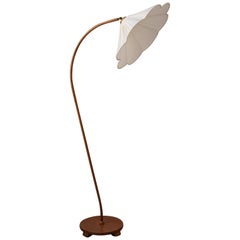 Swedish, Organic Floor Lamp, Brass, Wood, fabric, 1930s