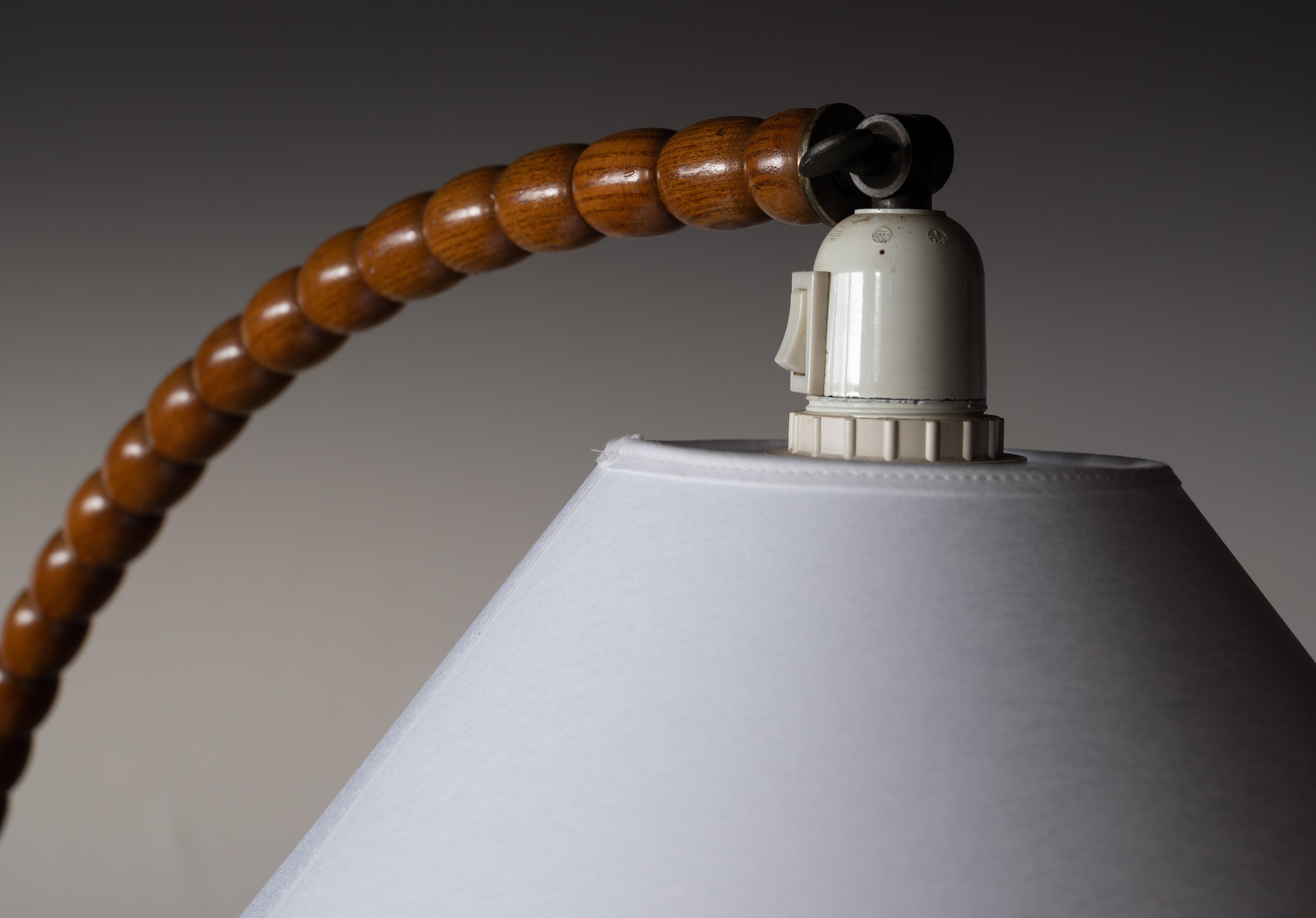 Swedish, Organic Floor Lamp, Brass, Wood, Fabric, 1940s 1