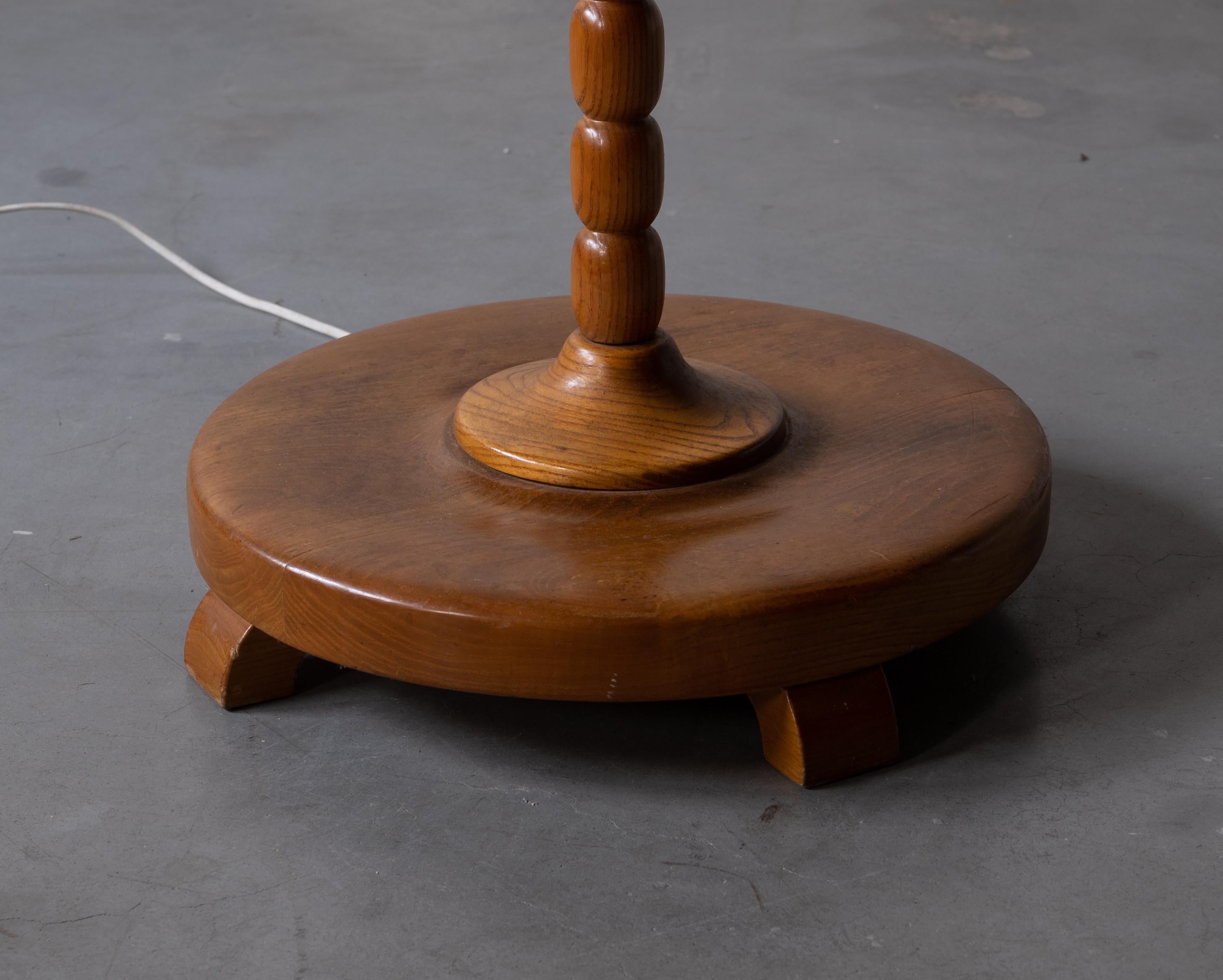 Swedish, Organic Floor Lamp, Brass, Wood, Fabric, 1940s 2