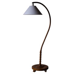 Swedish, Organic Floor Lamp, Brass, Wood, Fabric, 1940s