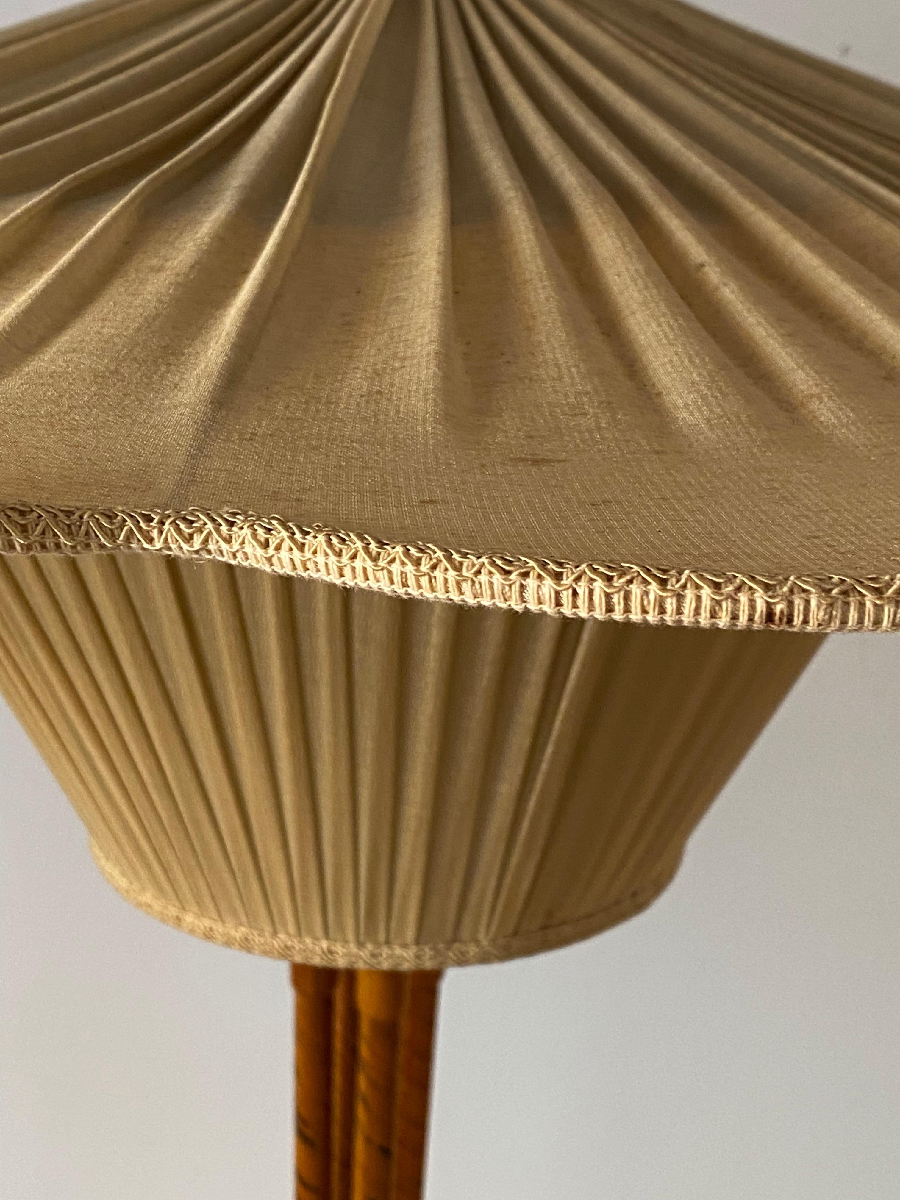 Swedish, Organic Floor Lamp, Brass, Wrapped Wood Veneer, Fabric, 1930s 1