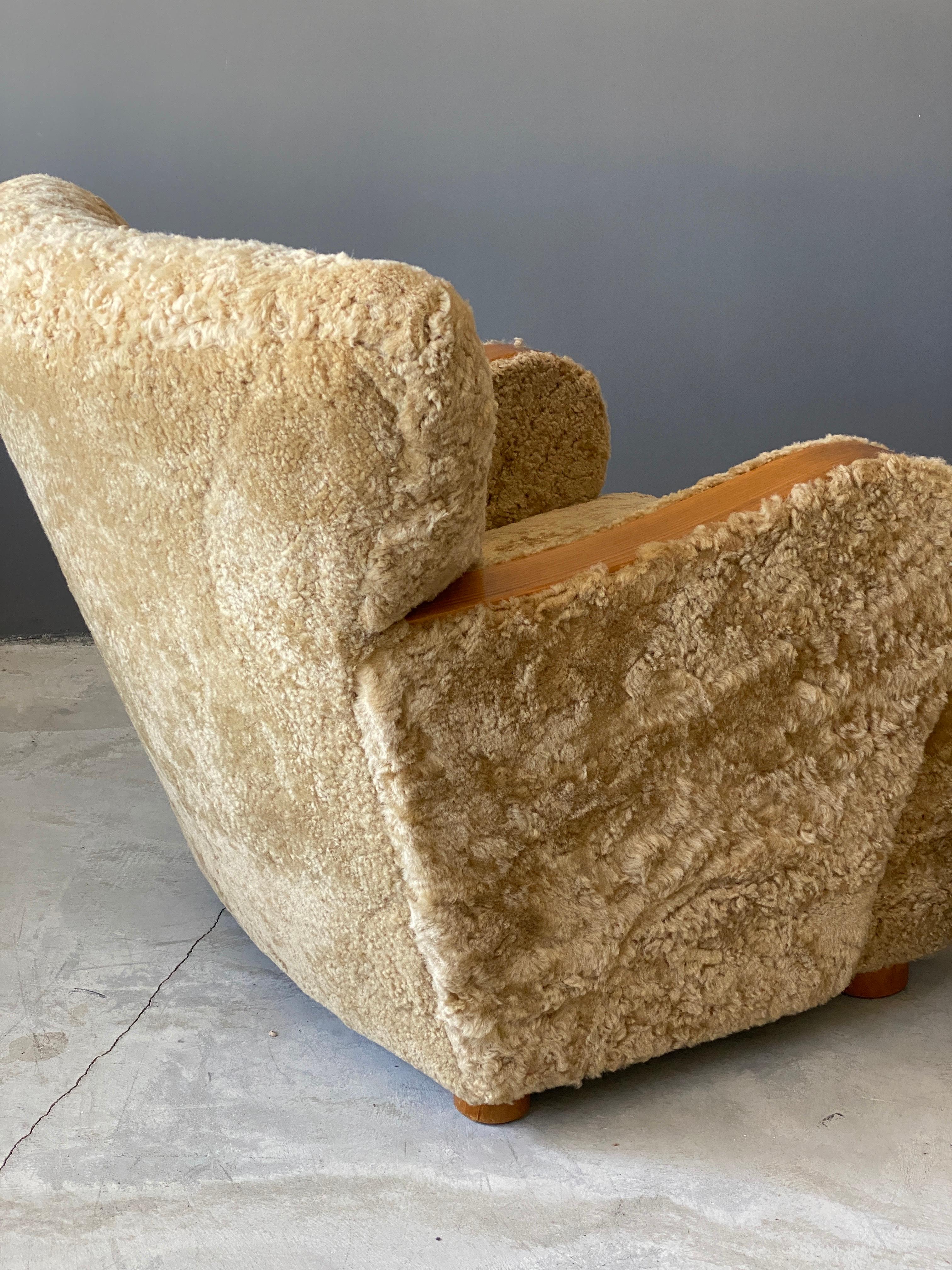 Swedish, Organic Lounge Chairs, Sheepskin, Beech, Sweden, 1930s In Good Condition In High Point, NC