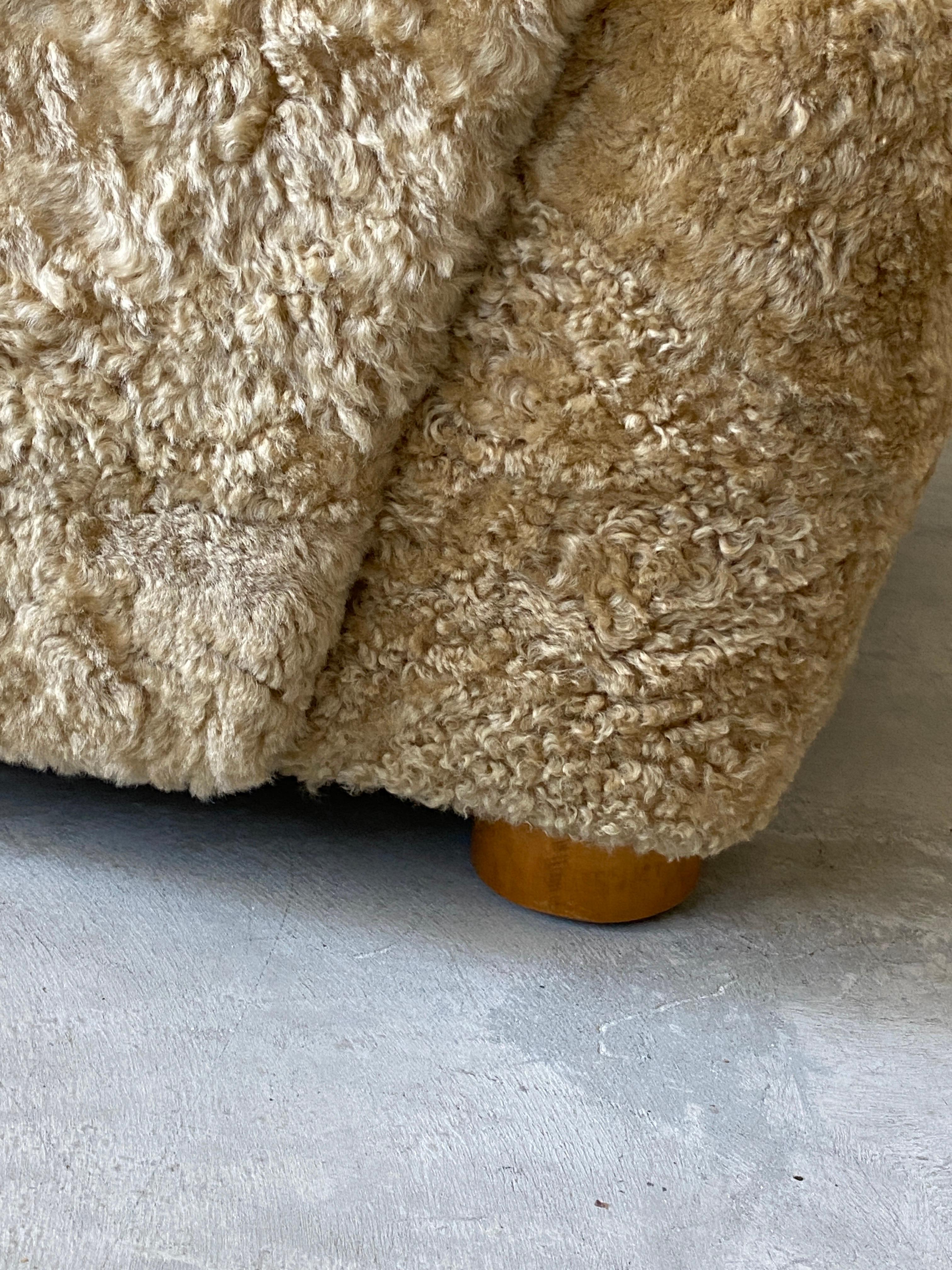 Swedish, Organic Lounge Chairs, Sheepskin, Beech, Sweden, 1930s 3