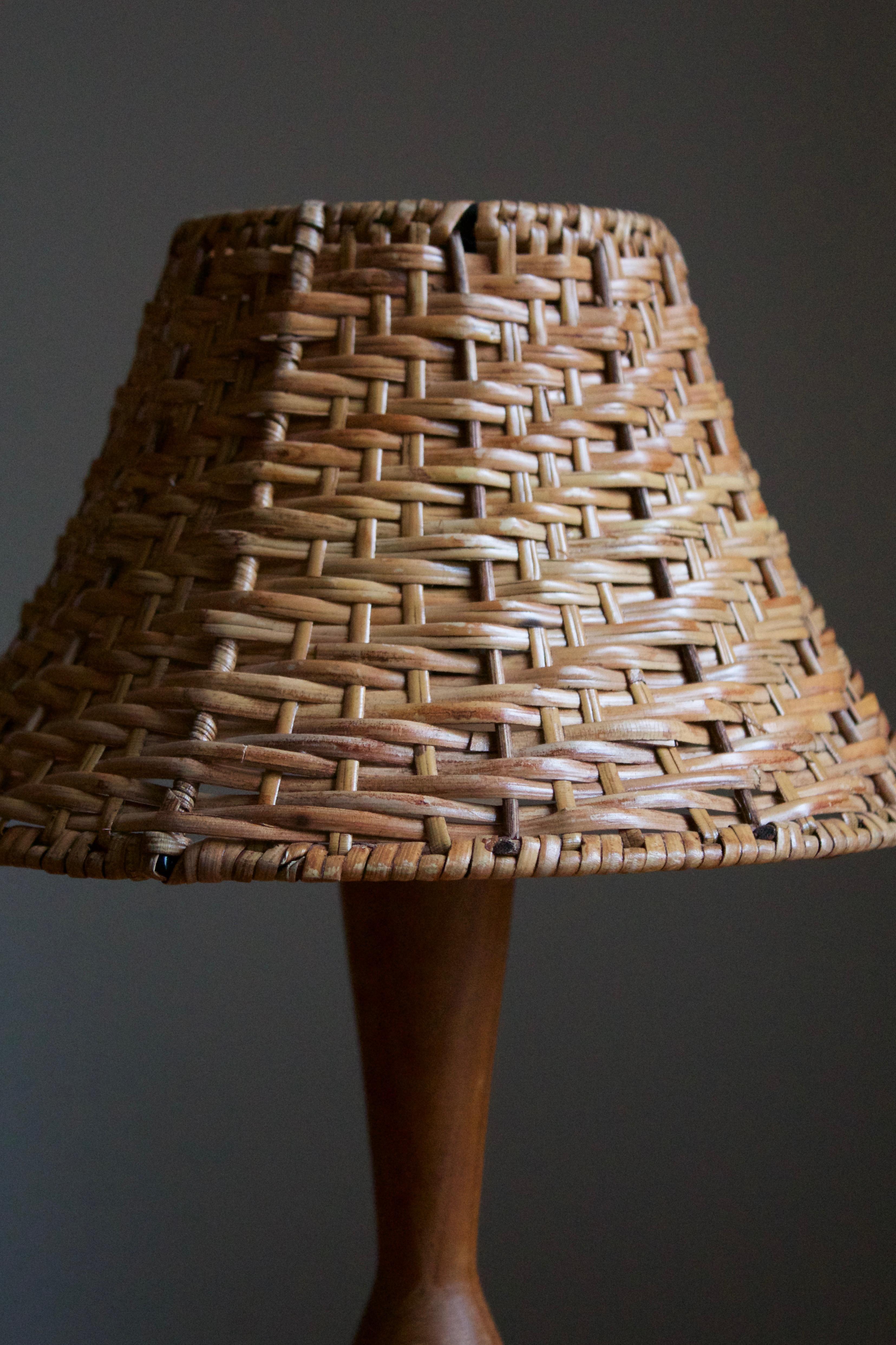 Modern Swedish, Organic Table Lamp, Teak, Rattan, Sweden, 1960s