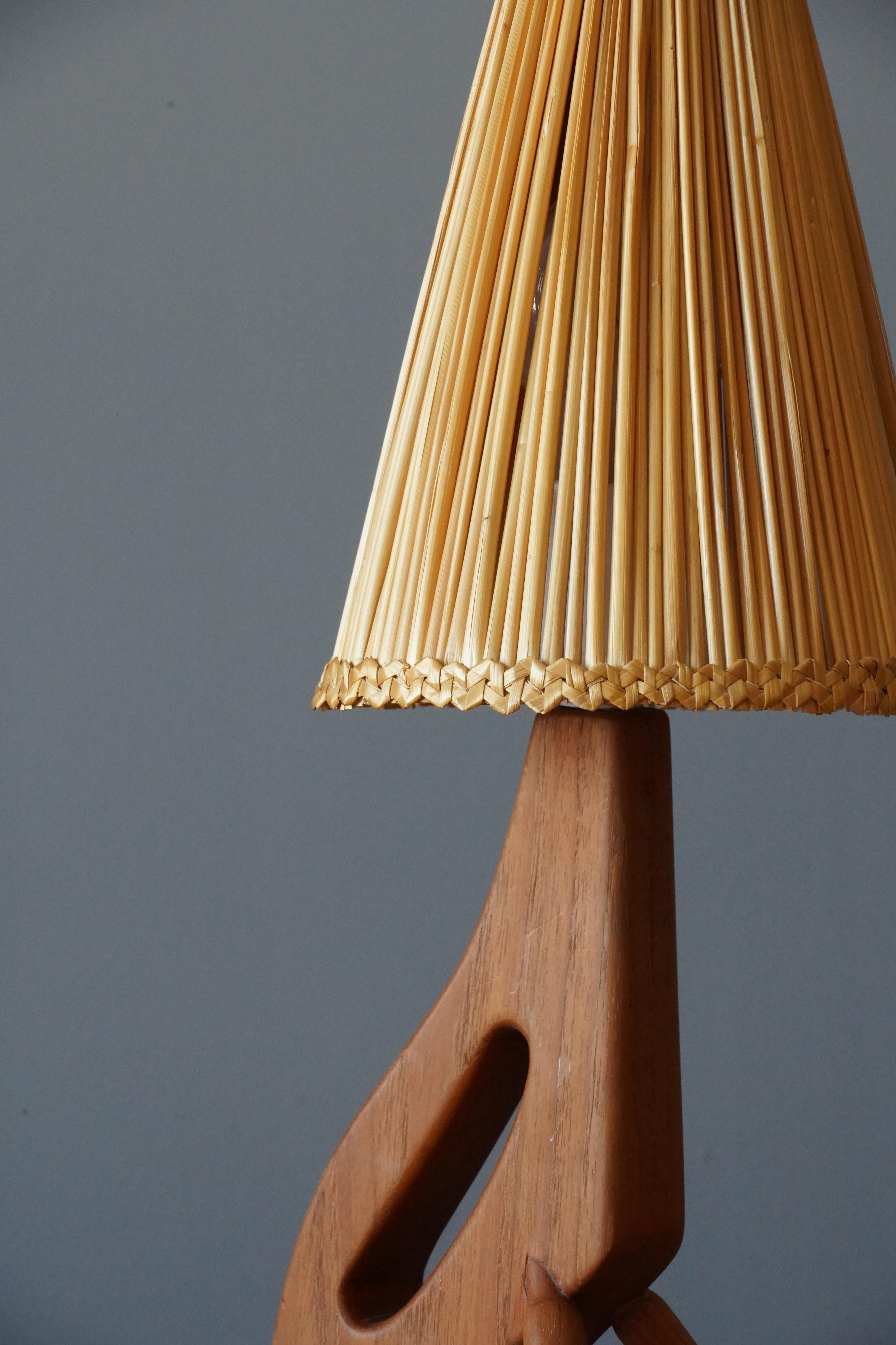 Swedish, Organic Table Lamp, Teak, Rattan, Sweden, 1960s In Good Condition In High Point, NC