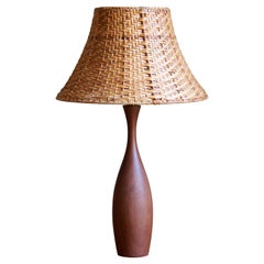 Swedish, Organic Table Lamp, Teak, Rattan, Sweden, 1960s