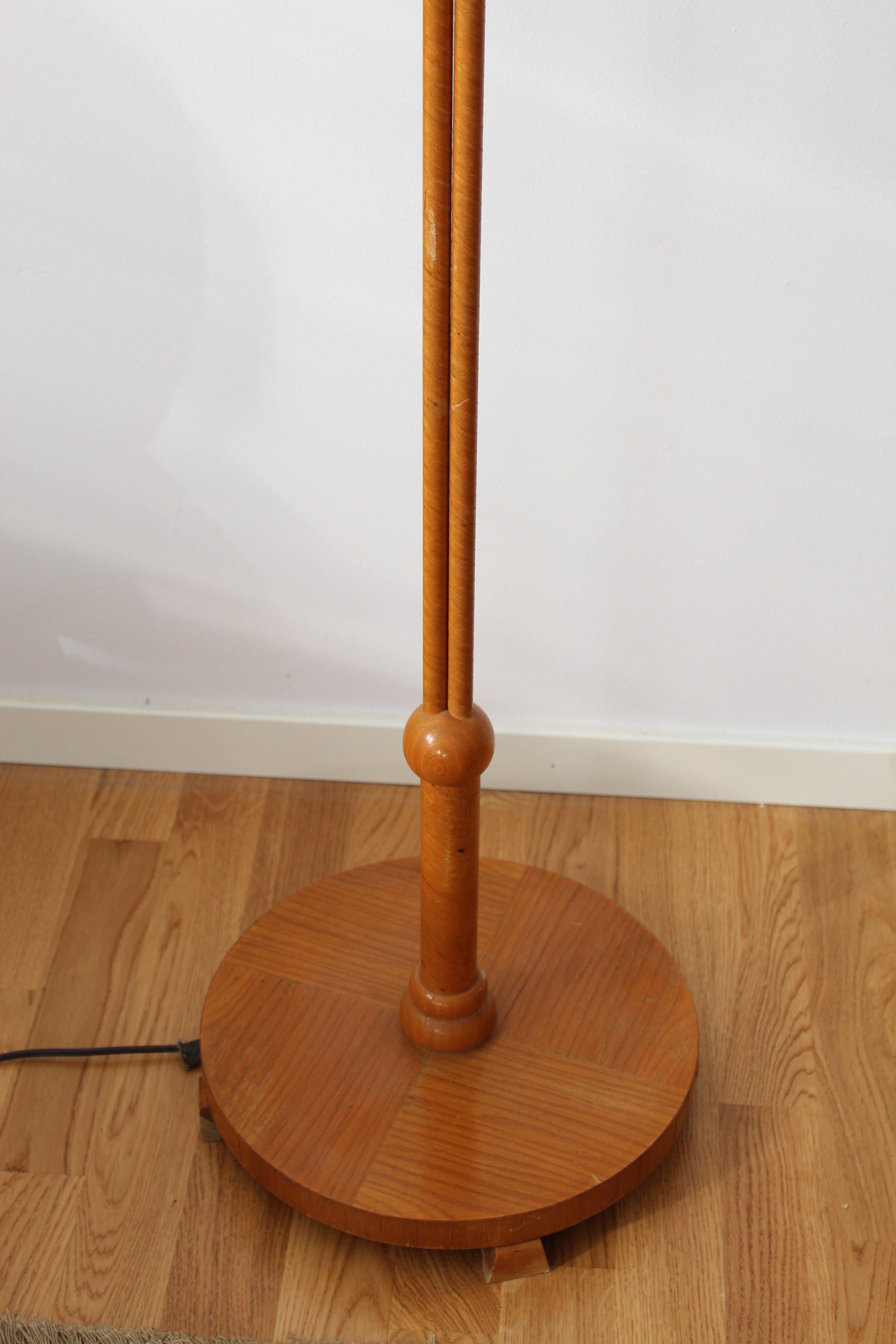 Mid-20th Century Swedish, Organic Two-Armed Floor Lamp, Brass, Wood, Fabric, 1930s