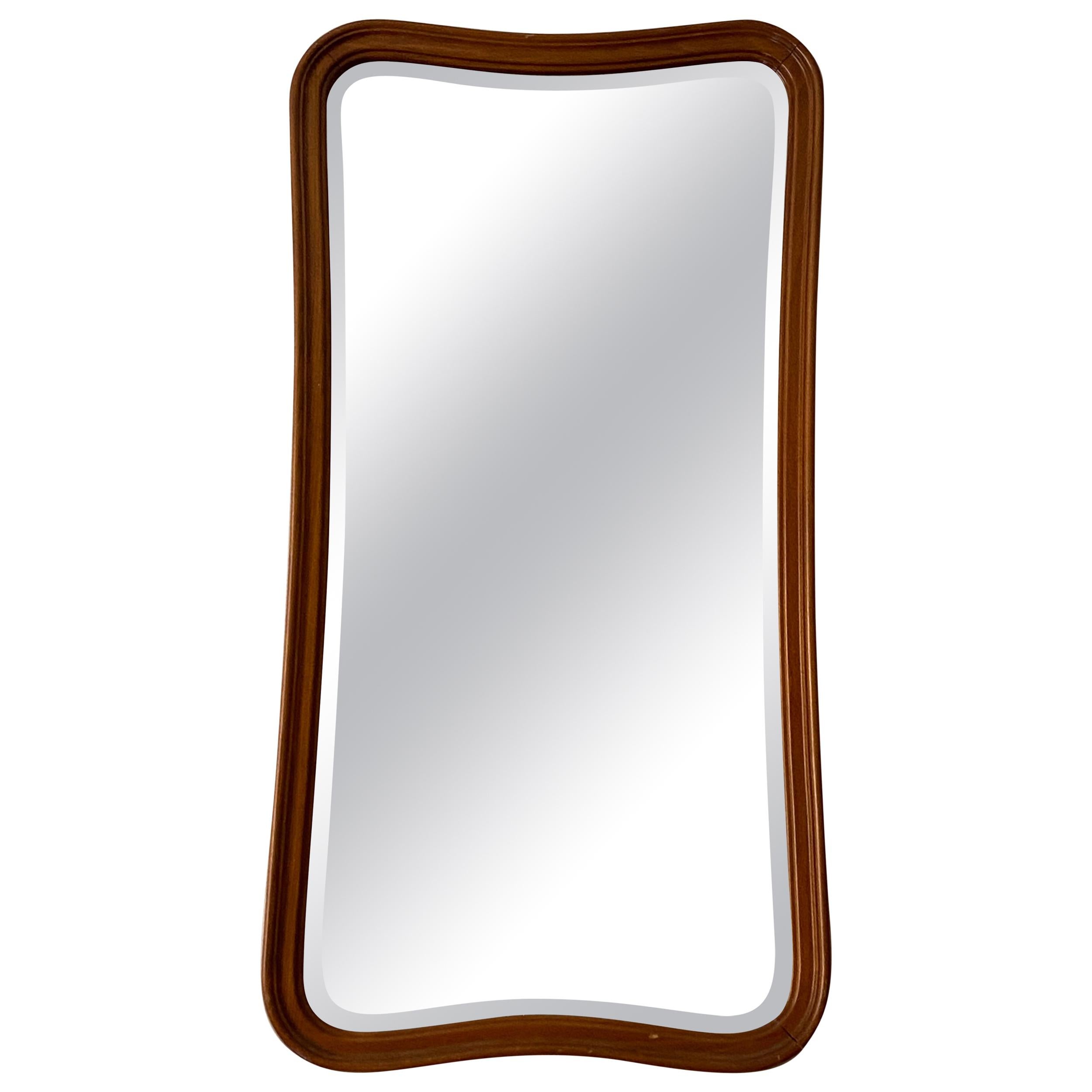 Swedish Designer, Organic Wall Mirror, Stained Oak, Glass, Sweden, 1950s For Sale at 1stDibs