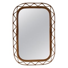 Swedish, Organic Wall Mirror, Woven Wicker, Bambo, Glass, Sweden, 1950s