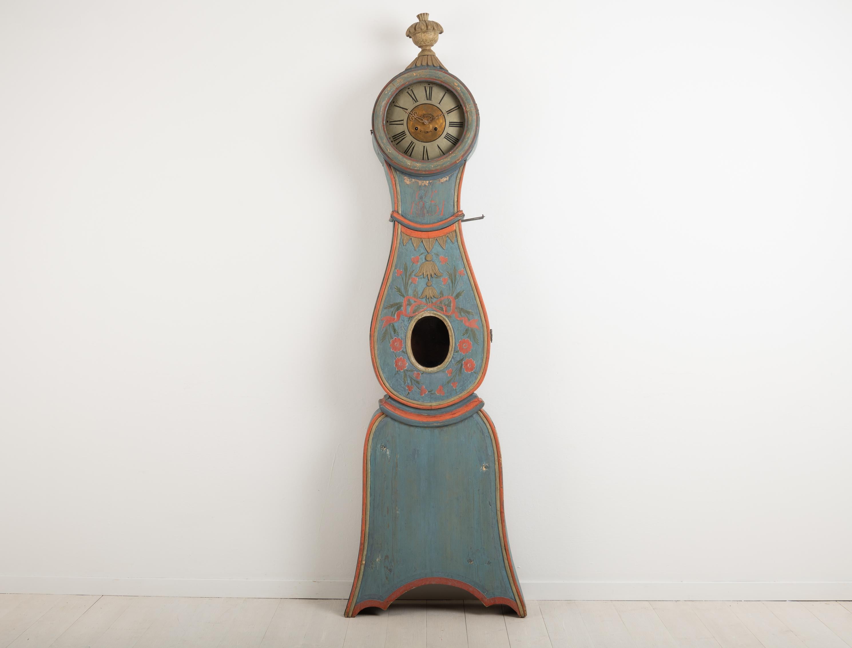 Rococo Swedish Original Blue Long Case Clock