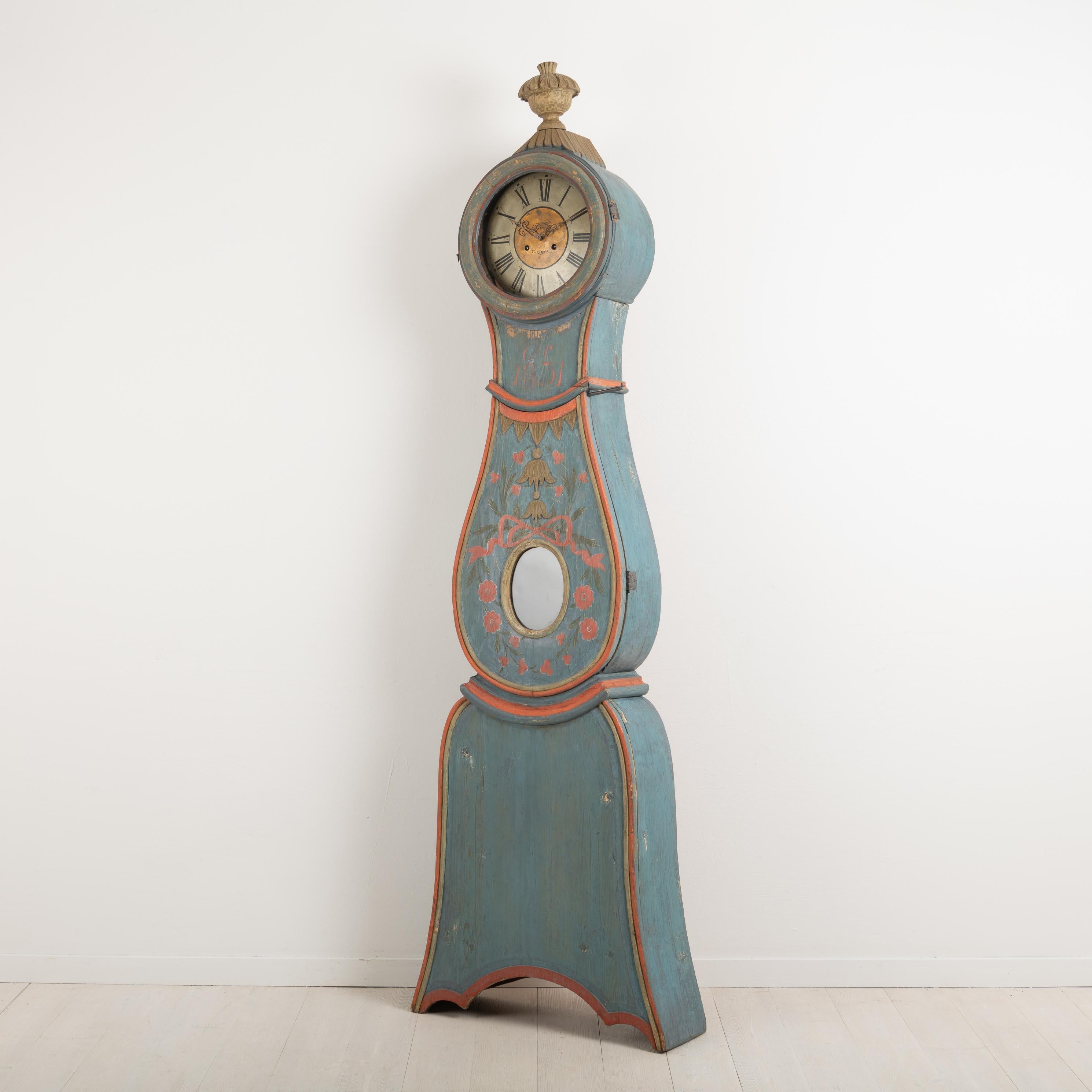 19th Century Swedish Original Blue Long Case Clock