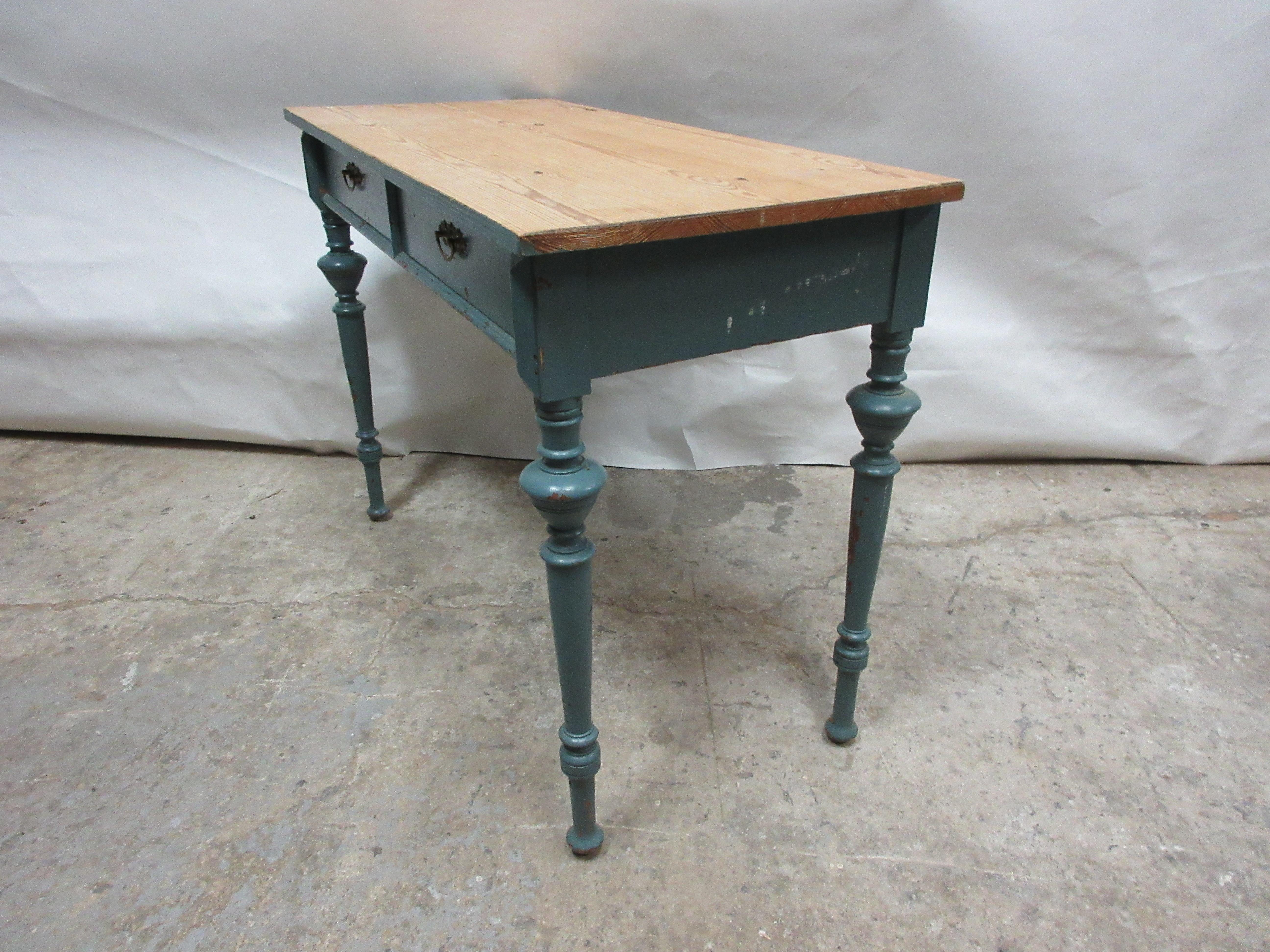 Late 19th Century Swedish Original Painted 2-Drawer Blue Desk