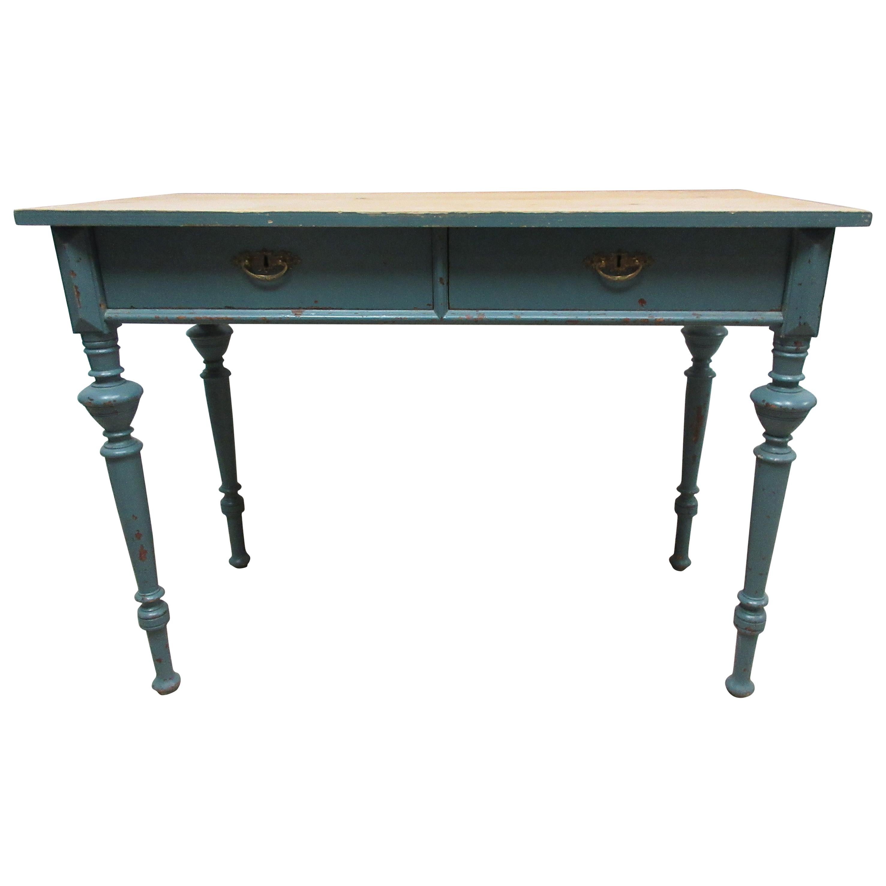 Swedish Original Painted 2-Drawer Blue Desk