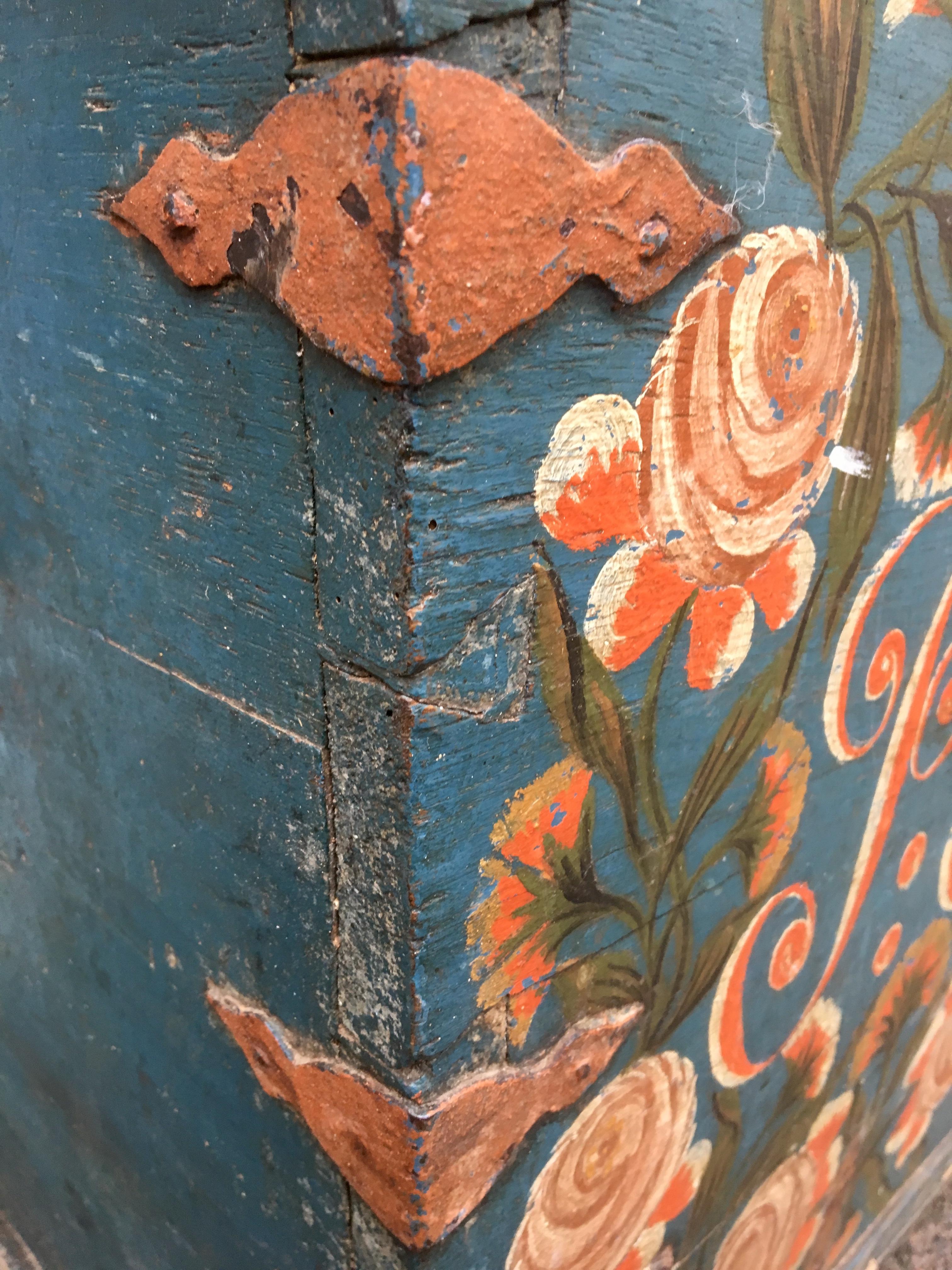 Swedish Original Painted Dome-Top Wedding Trunk, Dated 1834 6