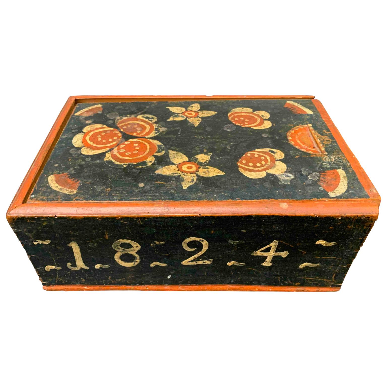 Swedish Original Painted Folk Art Wedding Box Dated 1824 For Sale at ...