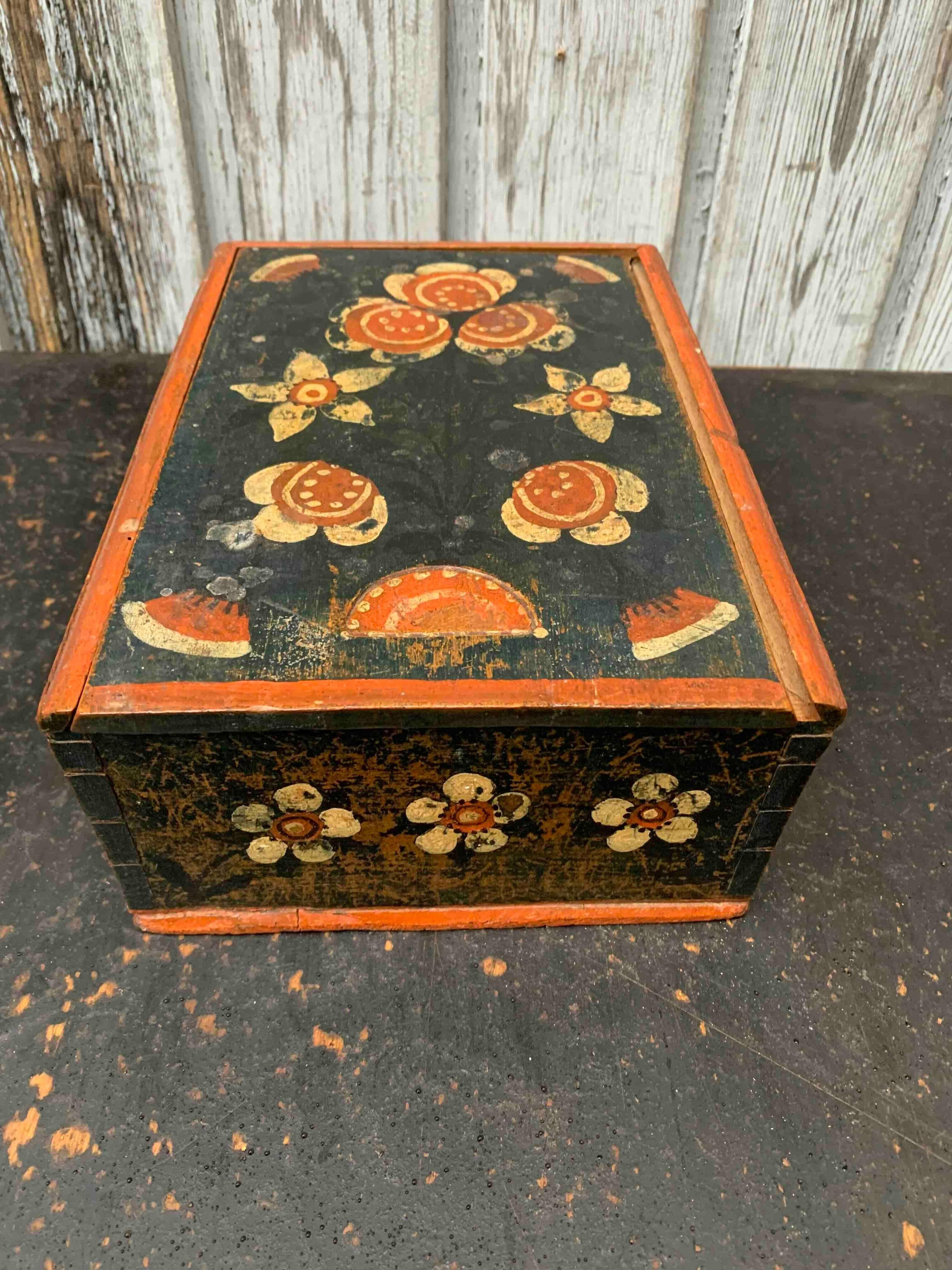 Swedish Original Painted Folk Art Wedding Box Dated 1824 2