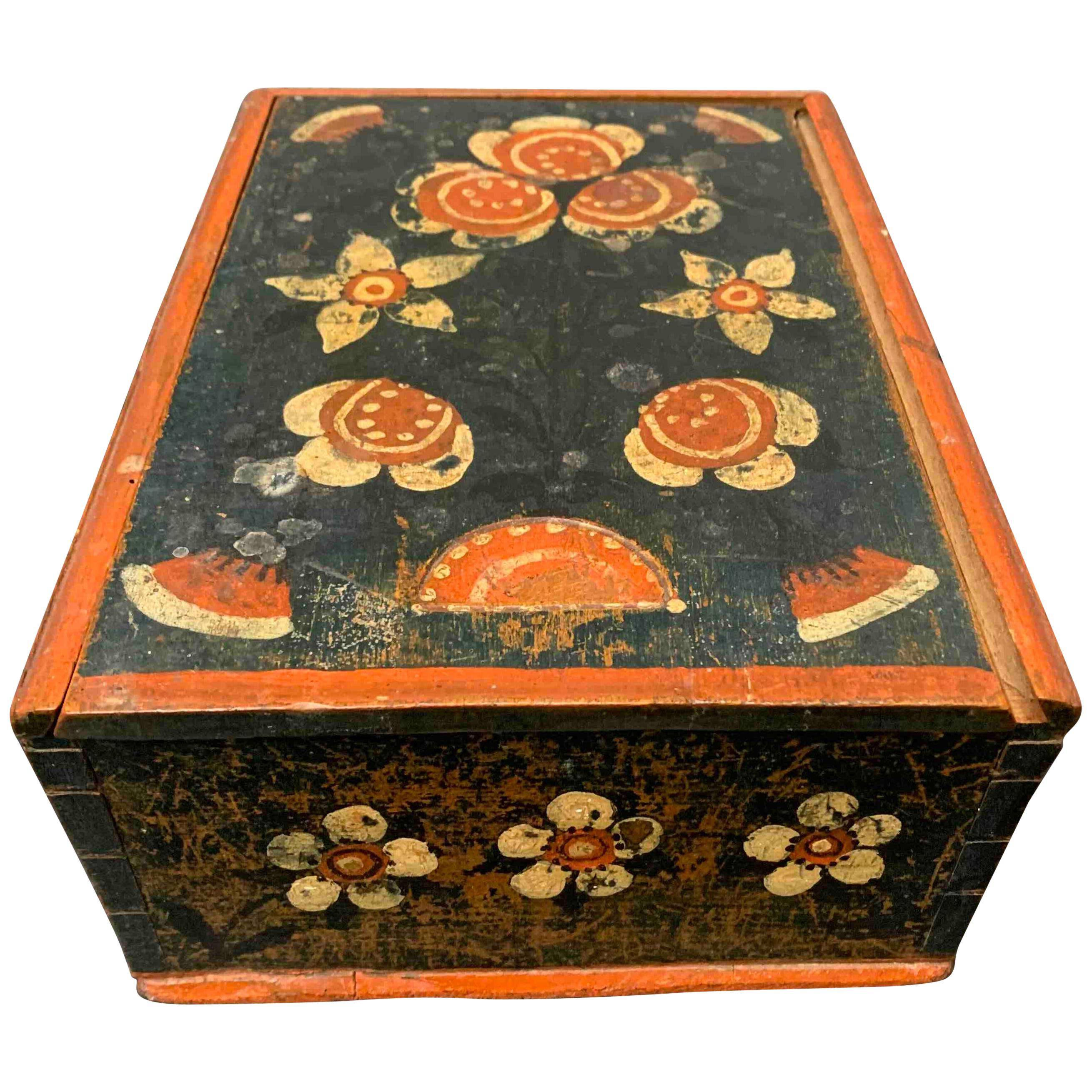 Swedish Original Painted Folk Art Wedding Box Dated 1824