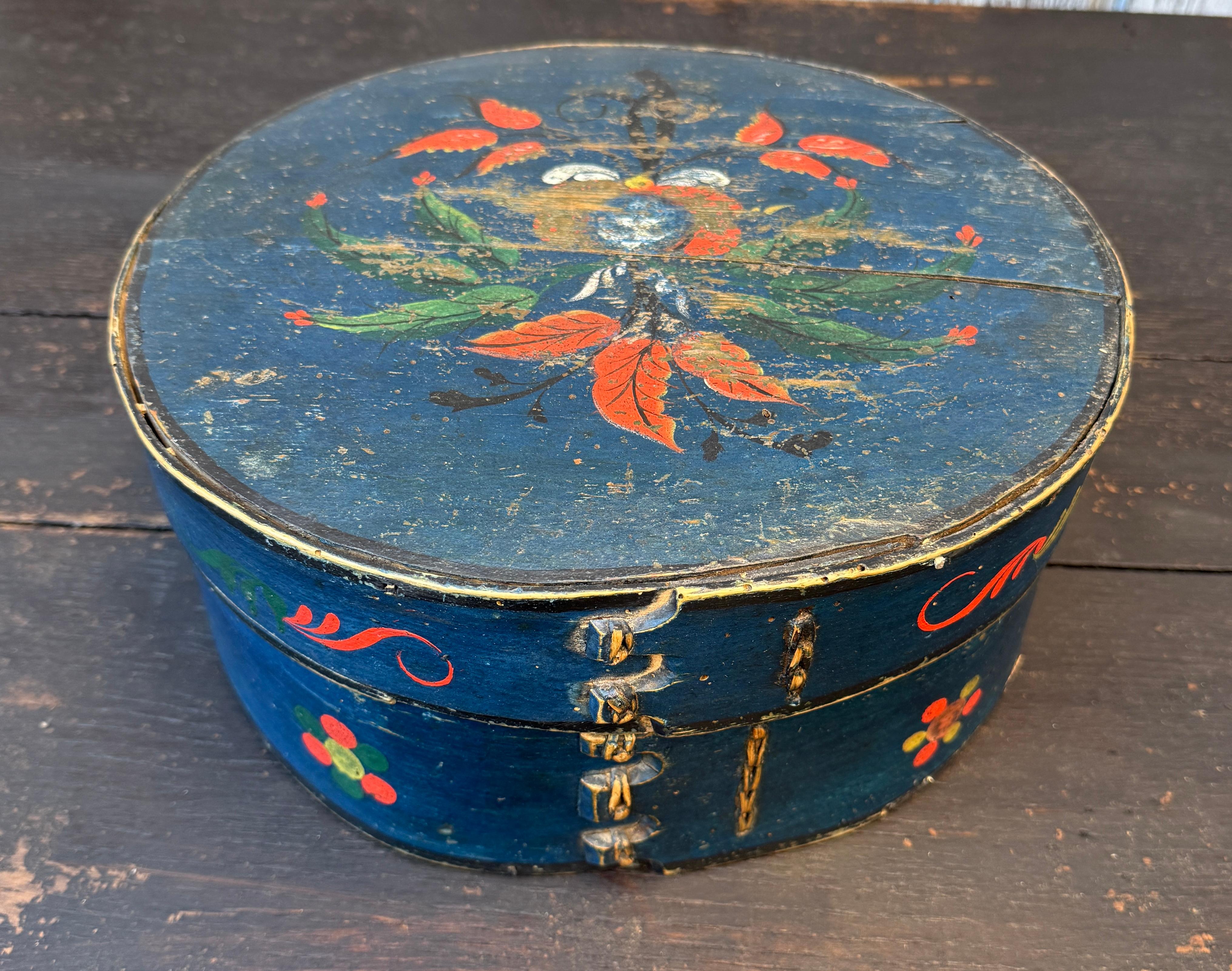 Swedish Original Painted Monogram Folk Art Box Dated 1866 For Sale 4